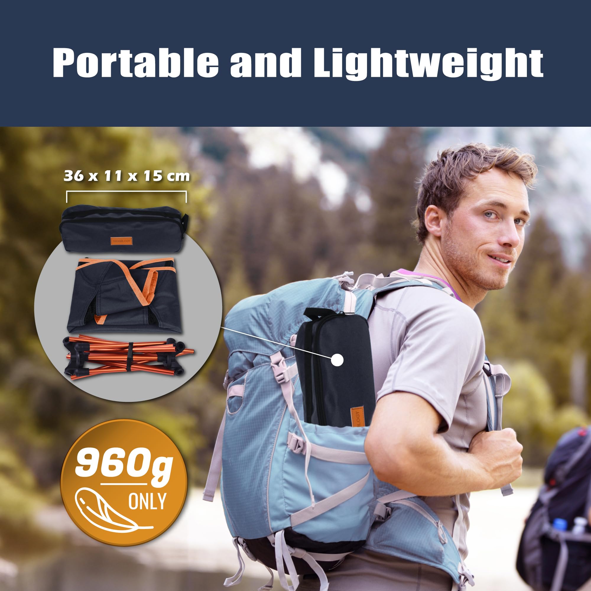 TREKOLOGY YIZI GO Portable Camping Chairs 2 Pack - Compact Ultralight Folding Backpacking Chairs with Carry Bag, Lightweight Collapsible Outdoor Chairs for Camping, Hiking, Beach, Picnic, Backyard & Travel