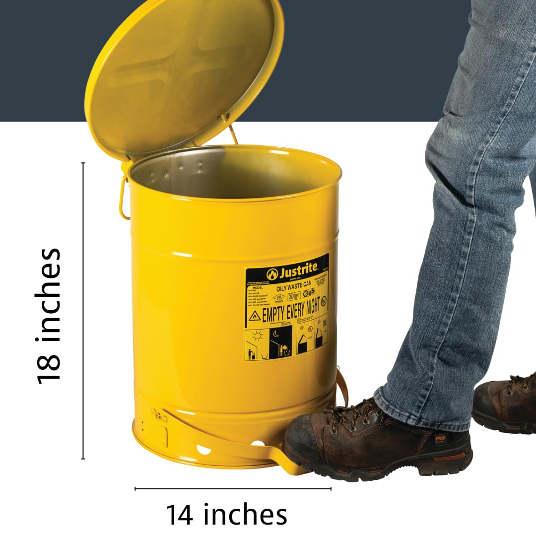 Justrite 10 Gallon Galvanized Steel Oily Waste Can with Foot Pedal - 18