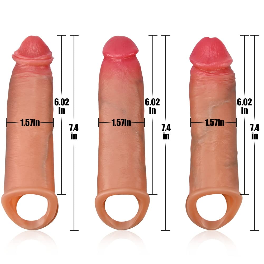 Premium Realistic Silicone Penis Sleeve Set - 3 Piece Veined Dildo Sleeves for Men | Enhances Size, Delays Ejaculation | Flesh Tone Adult Toy for Couples Play & Solo Pleasure