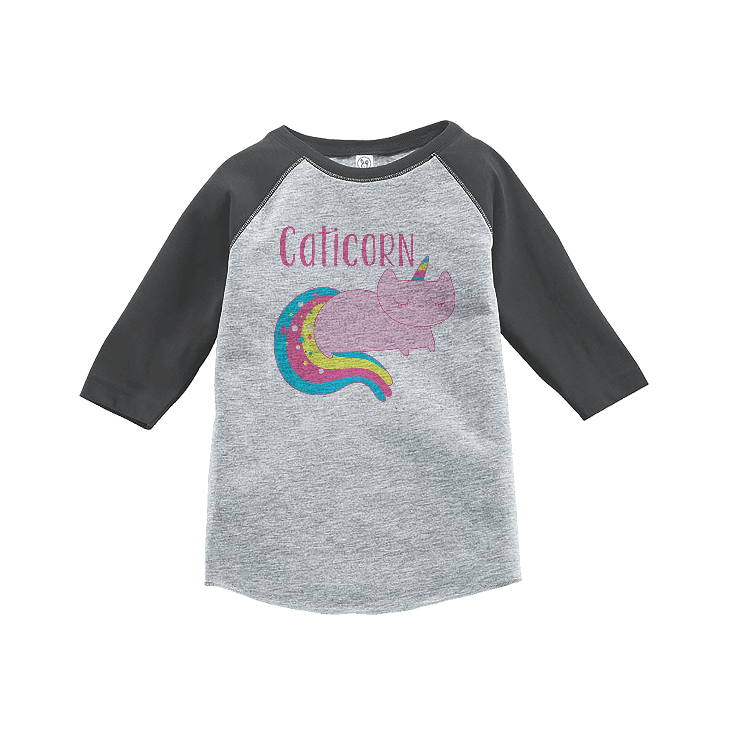 7 ate 9 Apparel Kids Cat Unicorn Raglan Tee - Grey Cotton Blend Short Sleeve T-Shirt for Boys & Girls | Perfect for Playdates, Birthday Parties & Casual Wear