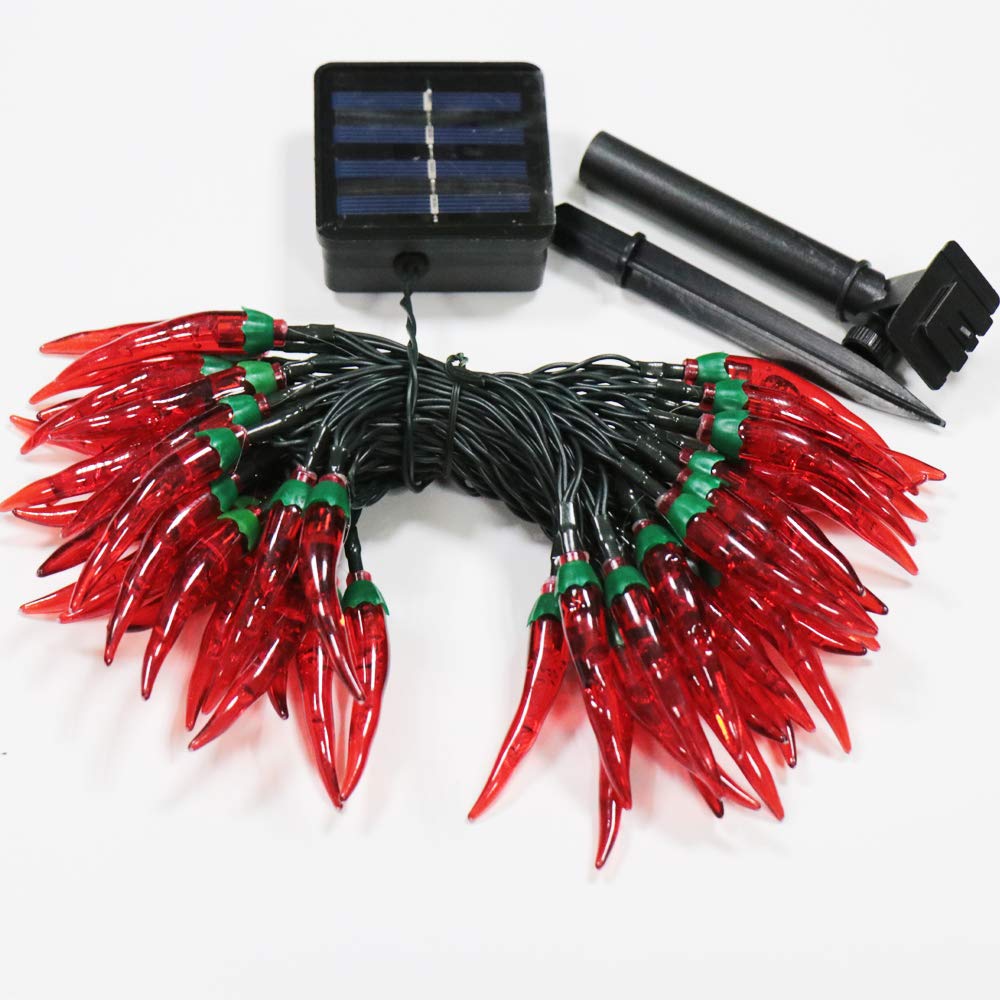 50LED Solar Red Chili String Lights - 23FT Outdoor Waterproof Fairy Lights for Garden, Porch, Wedding, Party & Christmas Decor - Energy-Efficient Solar-Powered LED Chili Pepper Lights for Holiday & Harvest Decoration