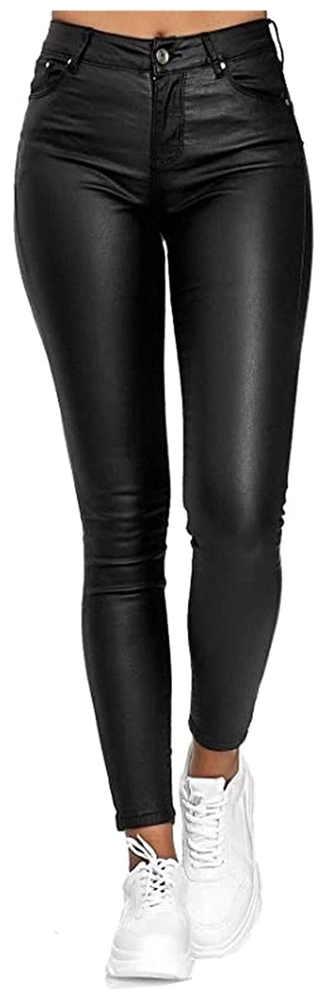 HSOSK Women's High Waist Faux Leather Pants - Sexy PU Leggings, Skinny Fit Y2K Trousers for Plus Size | Bodycon Stretch Pants for Night Out, Clubwear & Casual Fashion