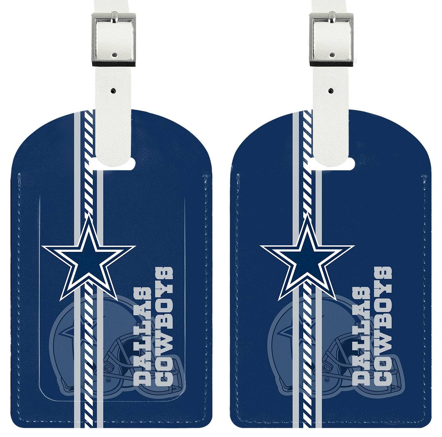 2 Pack Leather Football Sports Fan Luggage Tags - Blue Travel Suitcase ID Tags with Privacy Flap & Address Label - Perfect for NFL Fans, Sports Travel & Vacation Accessories