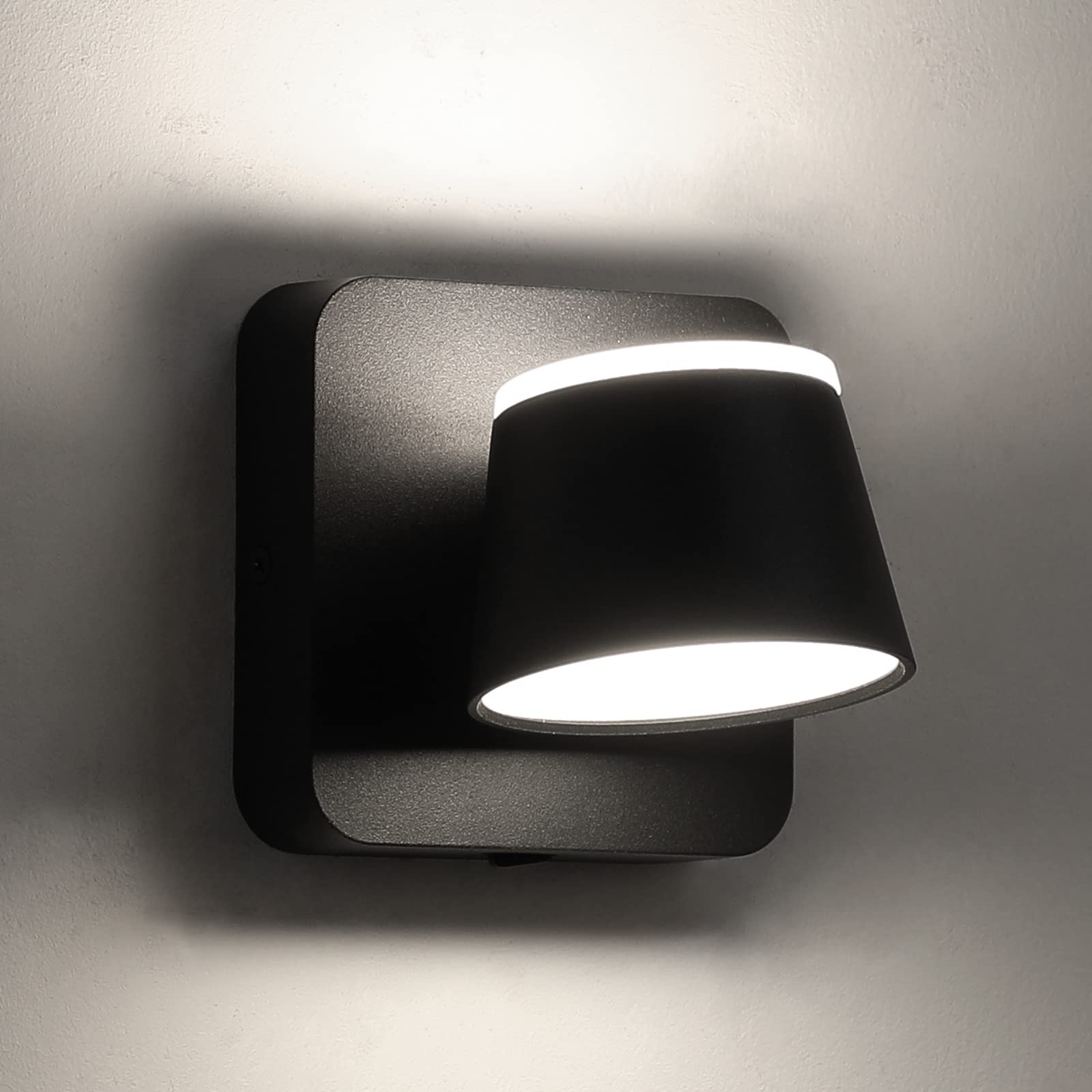 JUSHENG Modern 8W LED Wall Lights - Black Up Down Sconces, 6000K Adjustable Bedroom Lighting for Living Room Hallway - Perfect for Ambient & Accent Lighting in Home Decor