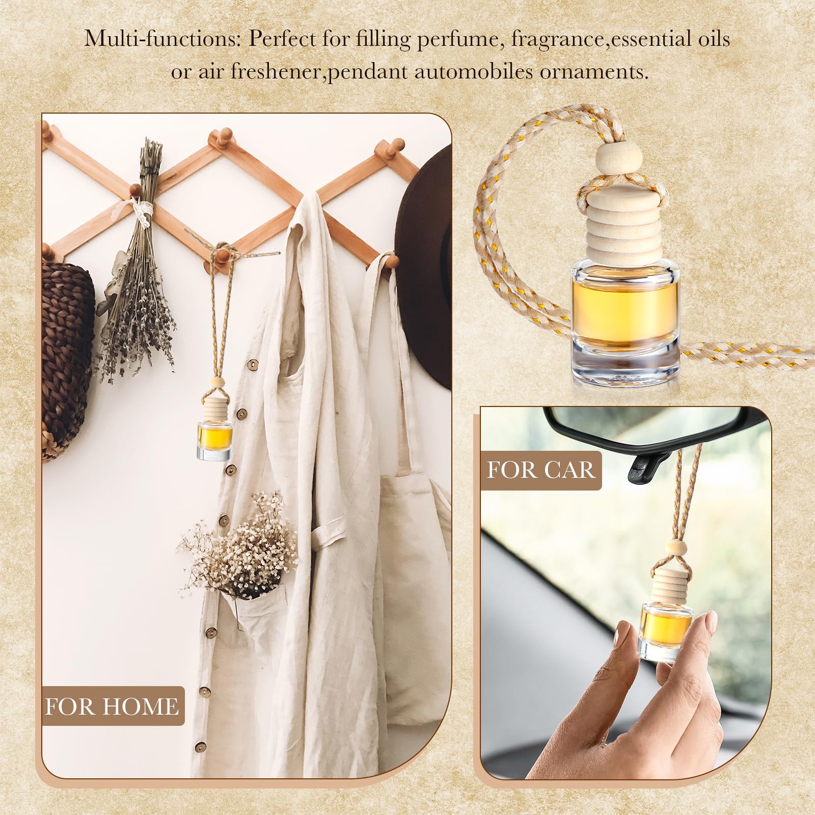 Zubebe 300 Pcs 8ml Empty Clear Glass Hanging Car Air Freshener Diffuser Bottles - Bulk Refillable Perfume Containers for Aromatherapy Essential Oils - Perfect for Auto Interior Decor & Home Fragrance (Cylindrical)