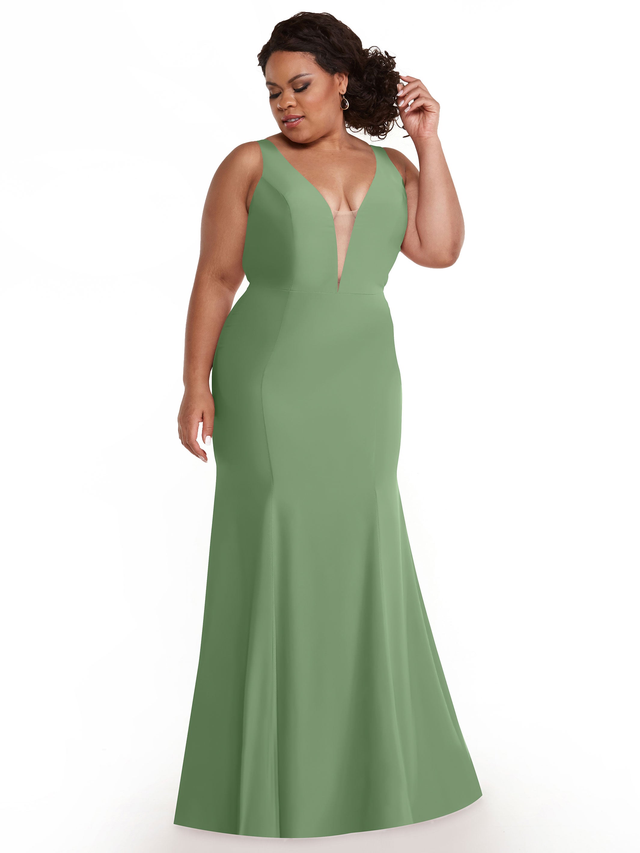 83010 Mermaid Stretch Chiffon Bridesmaid Dress with Plunging Neckline - Elegant Formal Gown for Weddings, Prom & Special Occasions