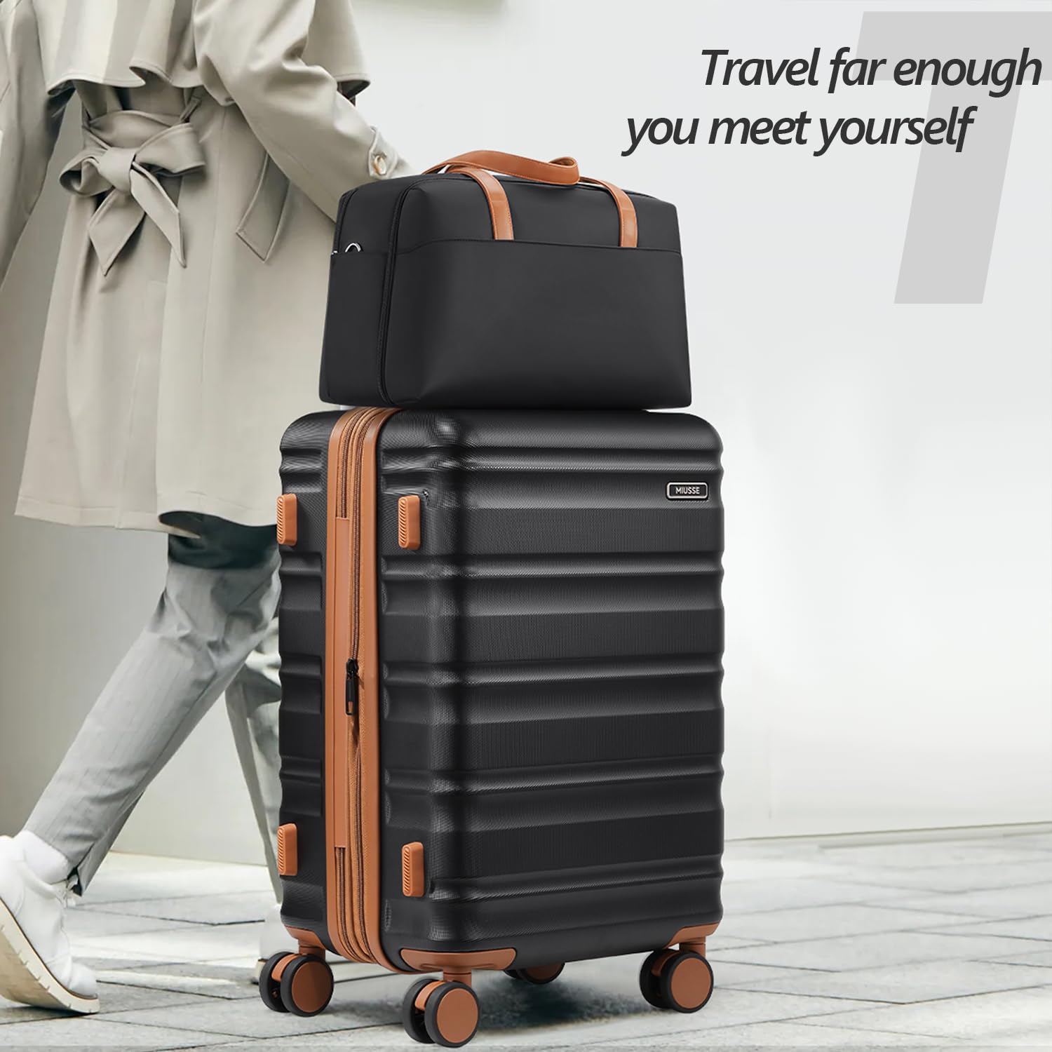 6-Piece Expandable Hard Shell Luggage Set with TSA Lock - 20/24/28 Inch Spinner Wheel Suitcases for Men & Women (Black) - Perfect for Business Travel, Family Vacations & International Trips