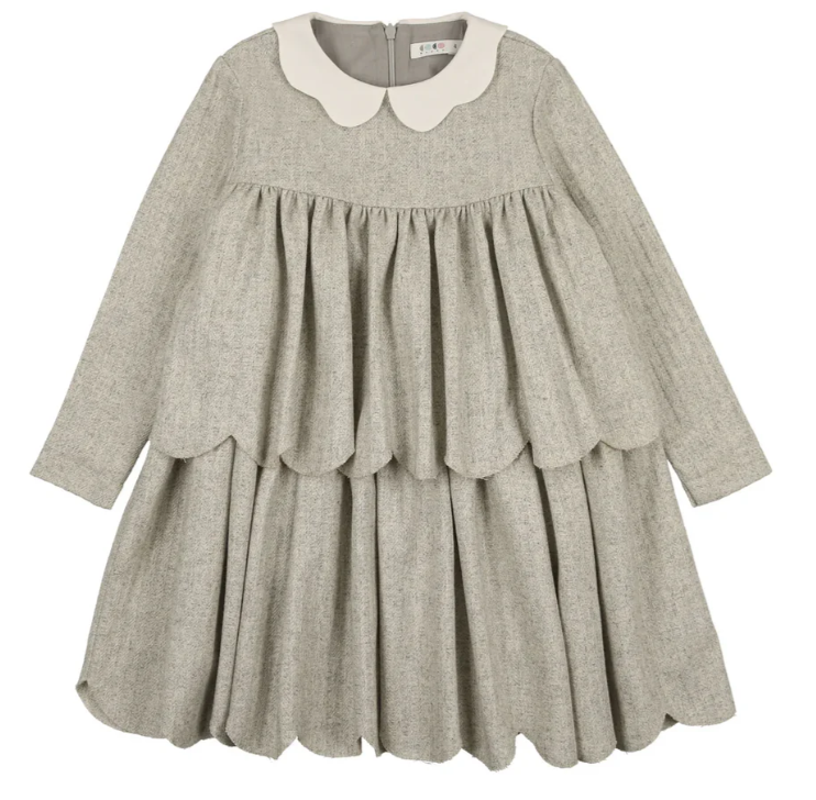 COCO BLANC Scalloped Dress for Girls 2-12 Years | Elegant Floral Embroidery Party Dress for Birthday, Wedding & Special Occasions