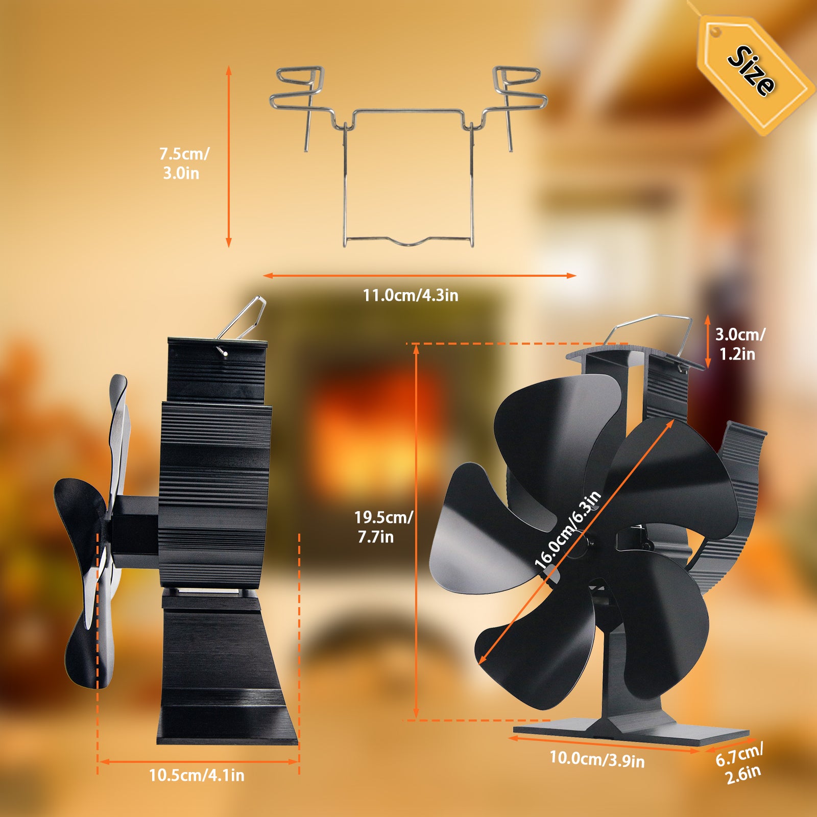5 Blades Heat Powered Stove Fan for Buddy Heater & Wood Stove - Durable Metal Clip - Perfect for Camping, RV, Cabin & Home Heating