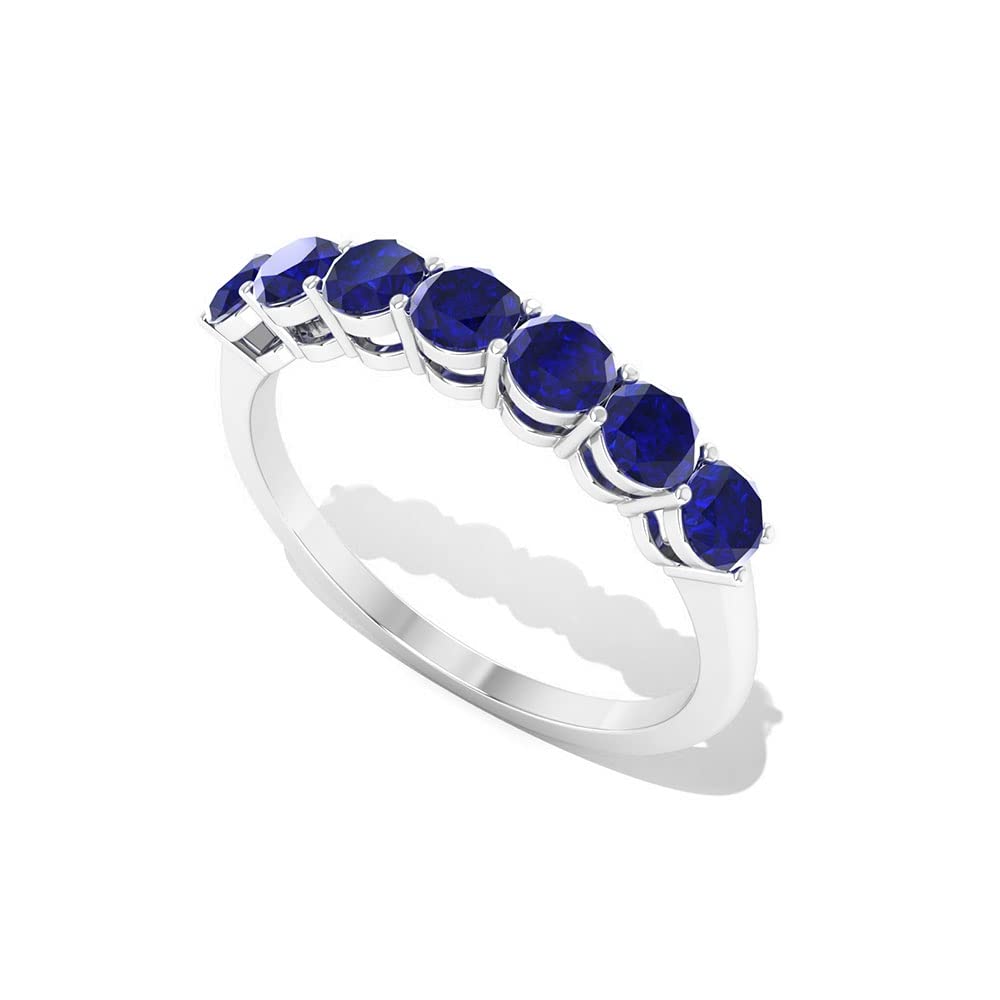 Exquisite 14K Solid Gold Created Blue Sapphire Seven Stone Ring | Minimalist Elegance for Women | Perfect for Engagement, Anniversary & Special Occasions