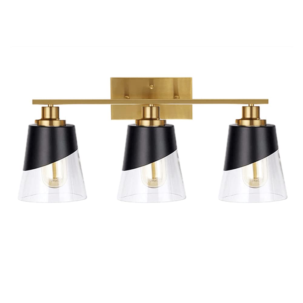 Vintage Black and Gold Vanity Lighting Fixture - 23.6 Inch Bathroom Mirror Light with Beveled Edge & Clear Glass Shade (3 Lights) - Perfect for Bathroom, Dressing Room, and Makeup Area Lighting