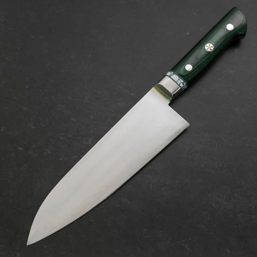 Premium Santoku Knife 180mm - Blue Steel #2 Blade with Stainless Clad & Polished Green Micarta Turquoise Handle - Perfect for Sushi, Vegetables & Meat Cutting - Professional Japanese Kitchen Knife for Chefs & Home Cooks