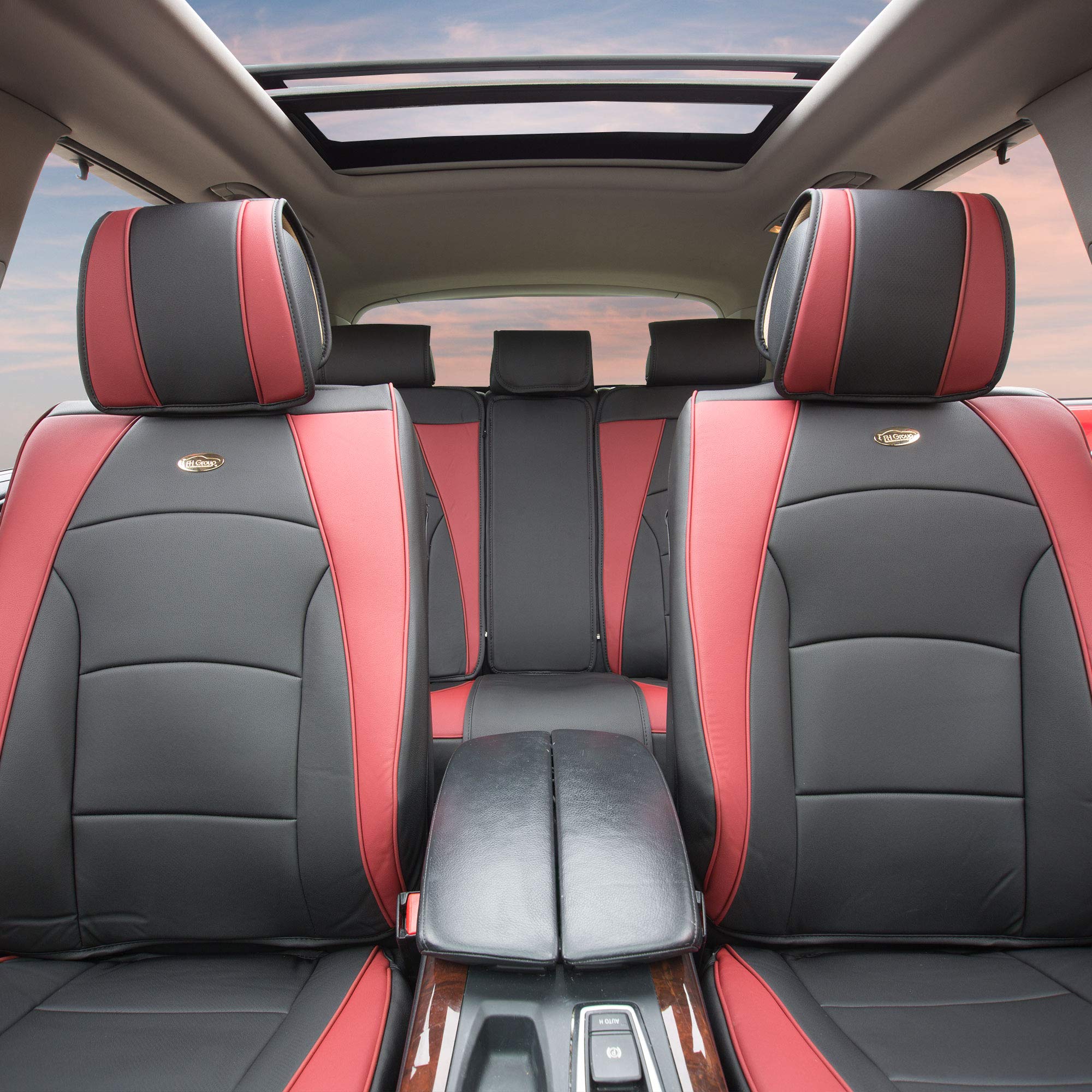 TLH Ultra Comfort Leatherette Burgundy Car Seat Cushions Set with Non-Slip Dash Mat - Universal Fit for Cars, Trucks & SUVs | Faux Leather Waterproof Seat Covers for Driving Comfort & Back Support | Perfect for Commuting, Road Trips & Long Drives