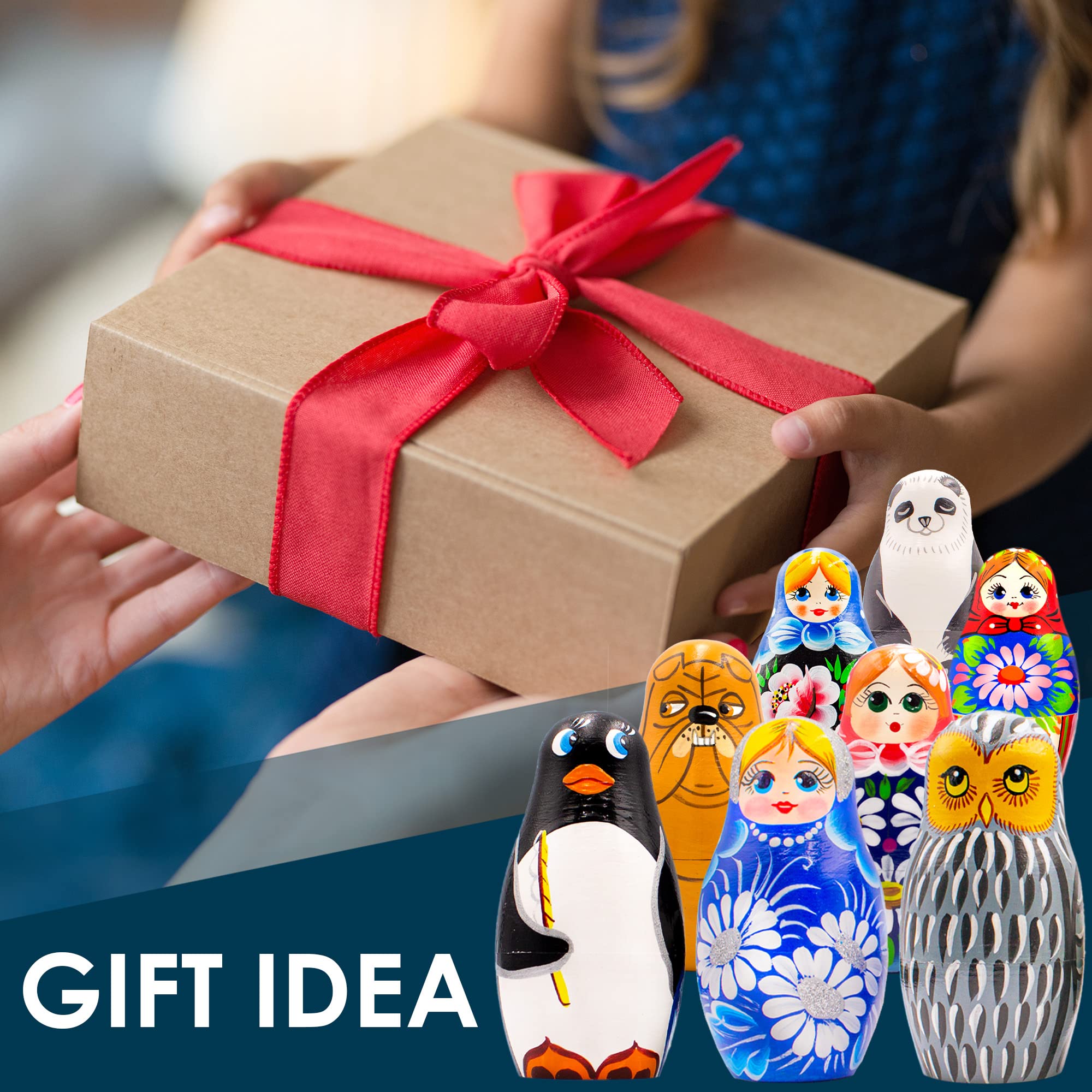 40-Piece AEVVV Russian Nesting Dolls Set - Floral Matryoshka, Penguin, Dog, Owl & Panda Stacking Dolls for Home Decor, Gift & Collectibles | Perfect for Kids Playroom, Nursery Decor & Cultural Souvenirs
