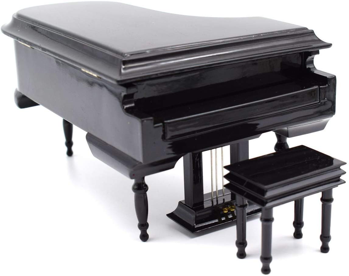 Elegant Piano Music Box with Bench & Black Case - Perfect Christmas, Birthday & Valentine's Day Gift - Plays Canon in D Melody - Ideal for Home Decor, Wedding Favors & Romantic Surprises