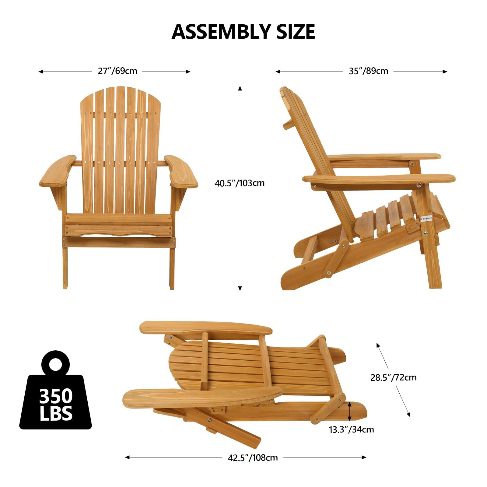 VINGLI 4-Piece Folding Adirondack Chairs Set - Weather-Resistant Outdoor Patio Furniture for Backyard, Garden, Campfire & Bonfire - Comfortable Highwood Lounge Chairs with Fire Pit Compatibility