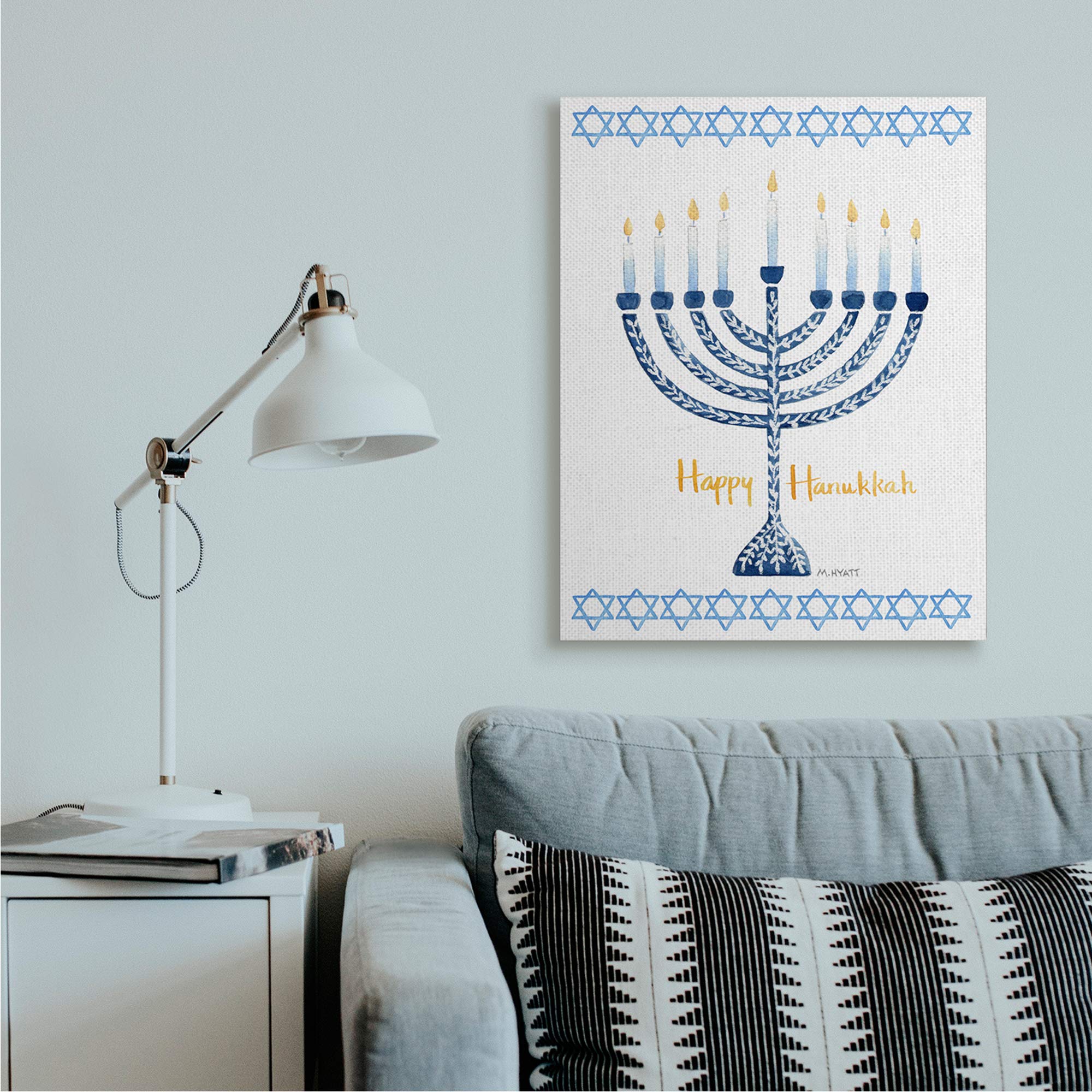 Stupell Industries Happy Hanukkah Winter Holiday Festive Menorah Canvas Wall Art - Designed by Melissa Hyatt LLC - 30 x 40 Inches White - Perfect for Jewish Home Decor & Holiday Gift Giving