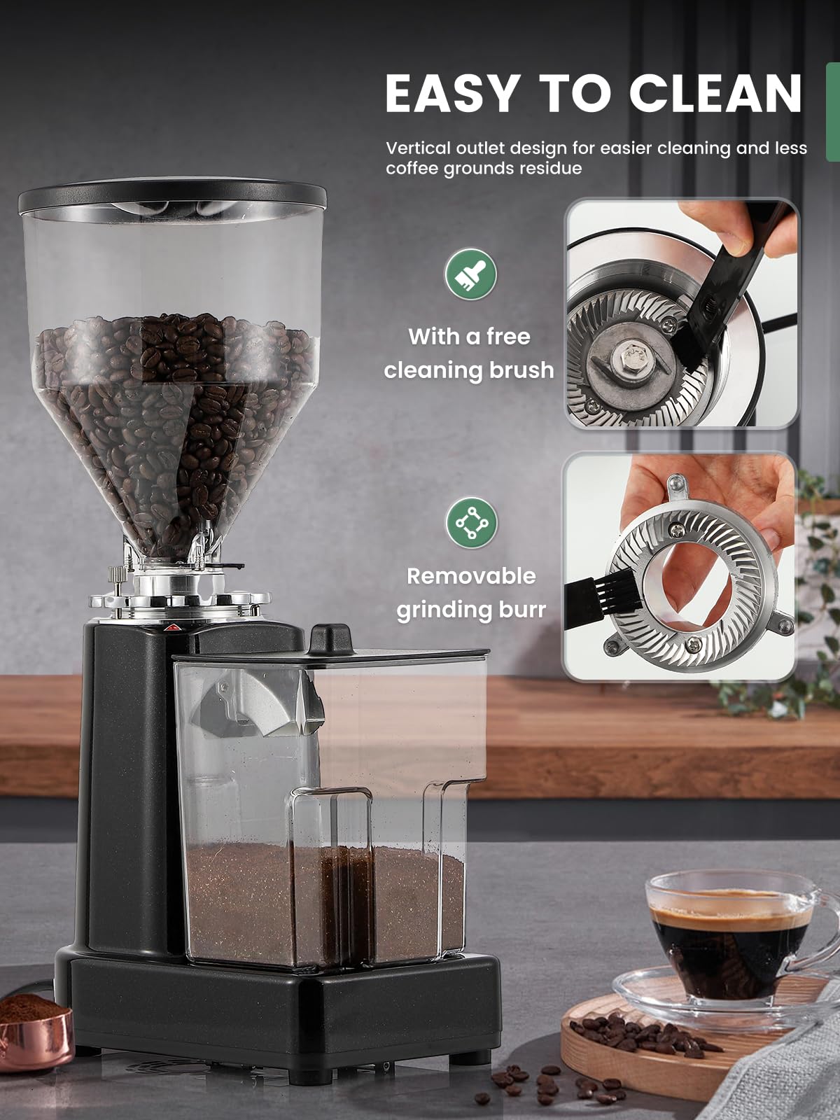 Premium Huanyu Electric Flat Burr Coffee Grinder - 19 Adjustable Grind Settings, 35oz Large Capacity for Fresh Beans - Perfect for Home Baristas & Coffee Shops (Black) | Ideal for Espresso, French Press & Cold Brew Preparation