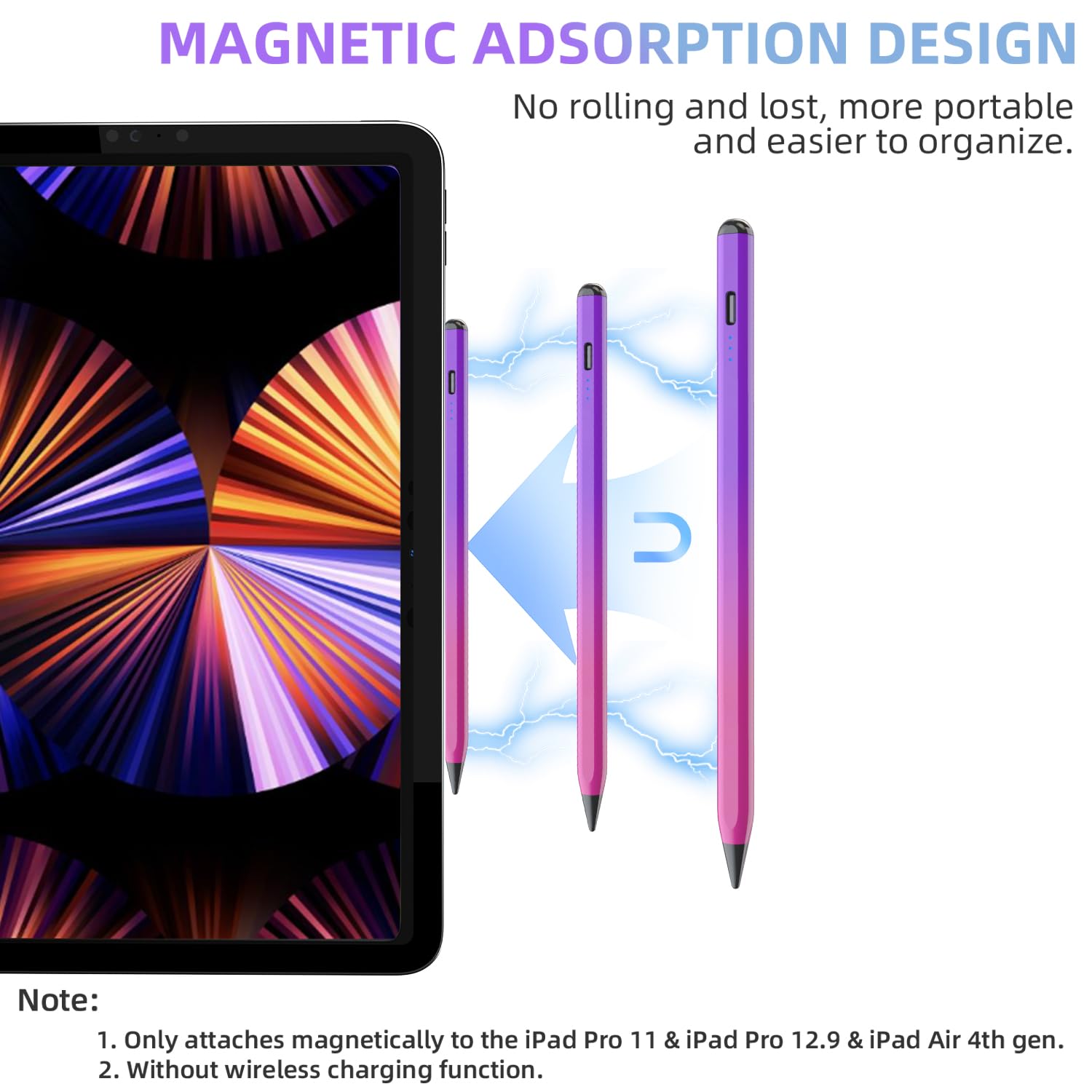 Premium Stylus Pen for iPad 10th/9th Gen, iPad Air 5/4/3, iPad Pro 11/12.9 Inch - Apple Pencil Alternative with Palm Rejection & Tilt Sensitivity, Magnetic Attachment (Purple & Red) - Perfect for Digital Art, Note-Taking & Professional Design