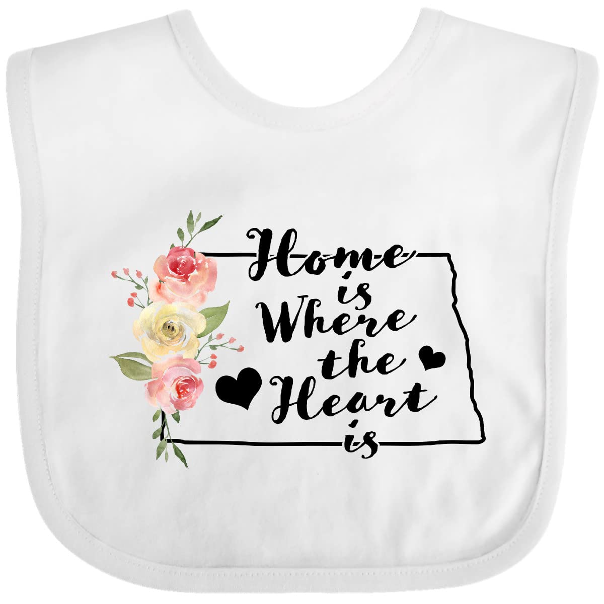 Inktastic North Dakota Home Is Where the Heart Is Watercolor Baby Bib - Soft Organic Cotton Drool Bib for Infants & Toddlers, Perfect for Feeding, Playtime & Photo Shoots