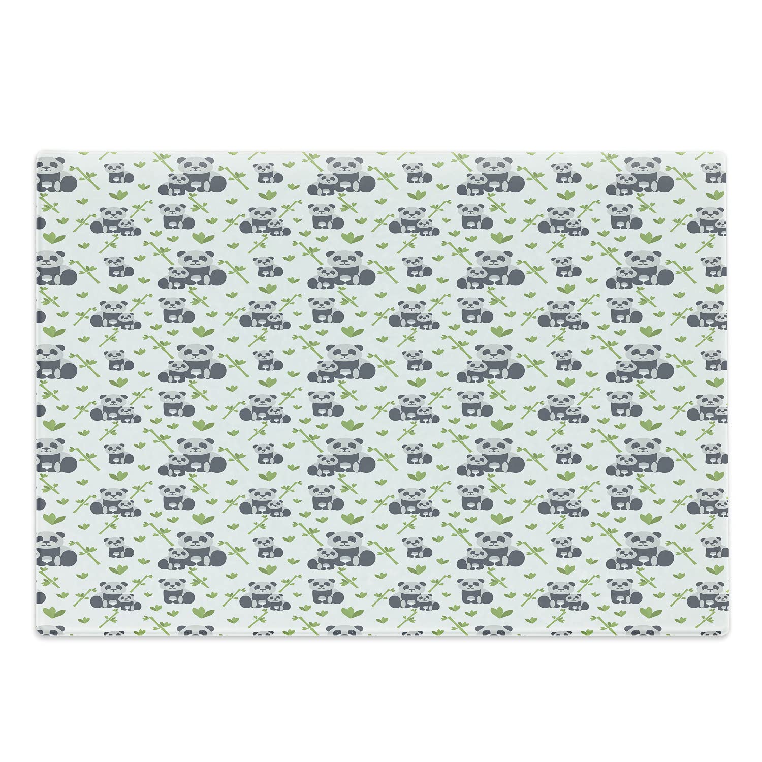 Premium Panda Bear Tempered Glass Cutting Board - Large Monochrome Bear Family & Leaves Print - White & Purple Blue Decorative Serving Board for Kitchen, Dining, Party Use