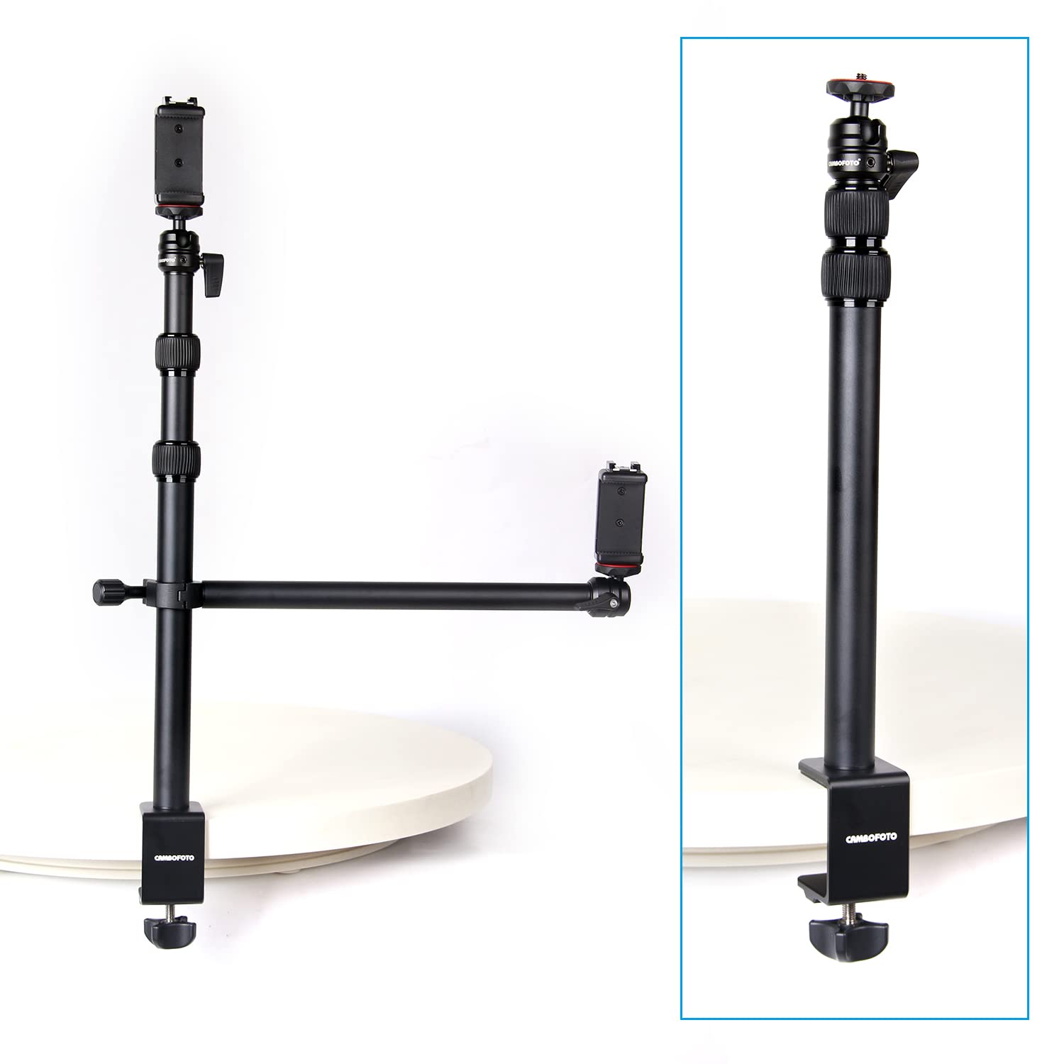 CAMBOFOTO Multifunctional Desktop Stand with 6.35mm Ball Head - Adjustable Tripod Mount for Camera, Microphone, Smartphone, Ring Light - Perfect for Photography, Live Streaming, Video Recording & Vlogging