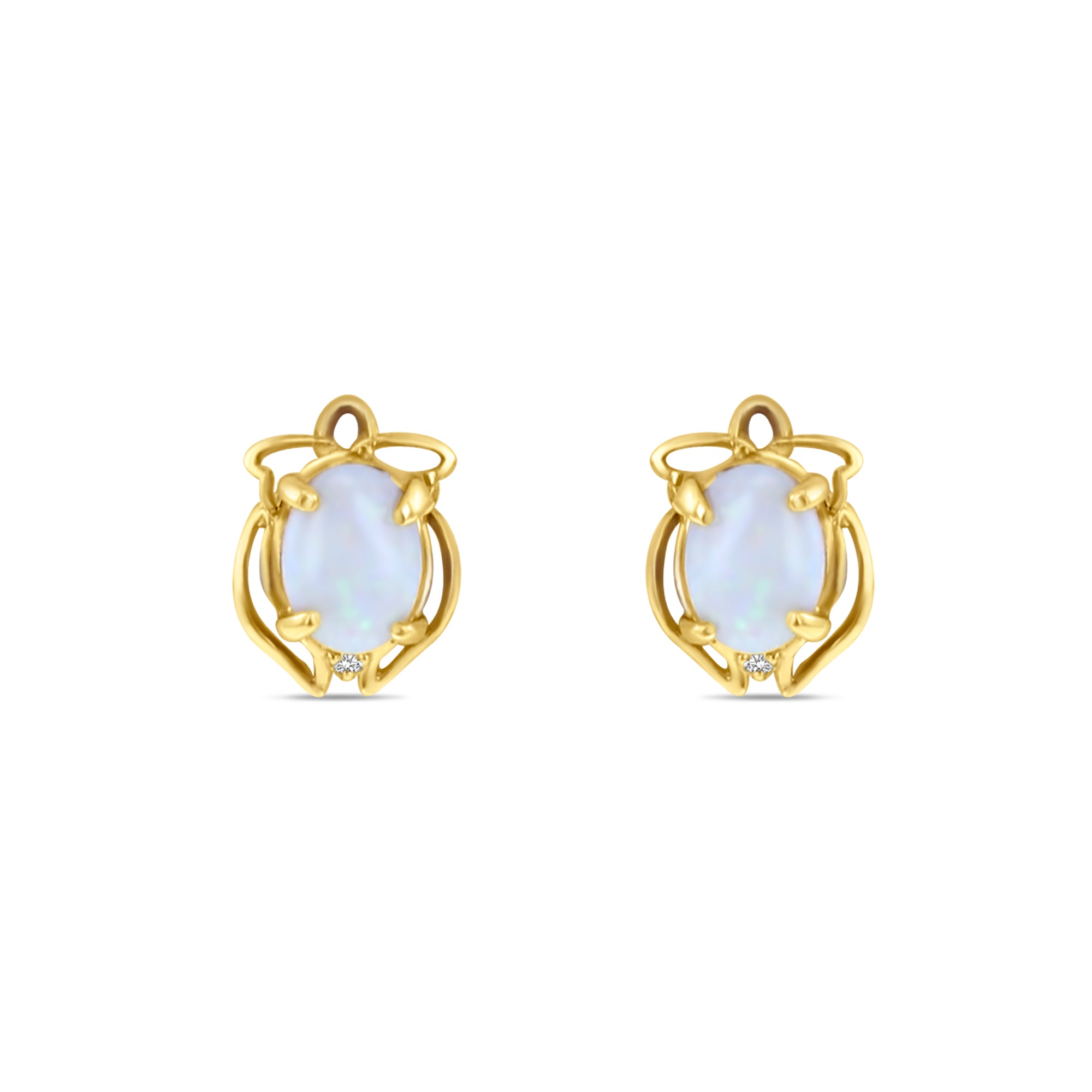 14K Yellow Gold Oval Opal Stud Earrings – Elegant Jewelry for Women, Perfect for Weddings, Parties & Daily Wear
