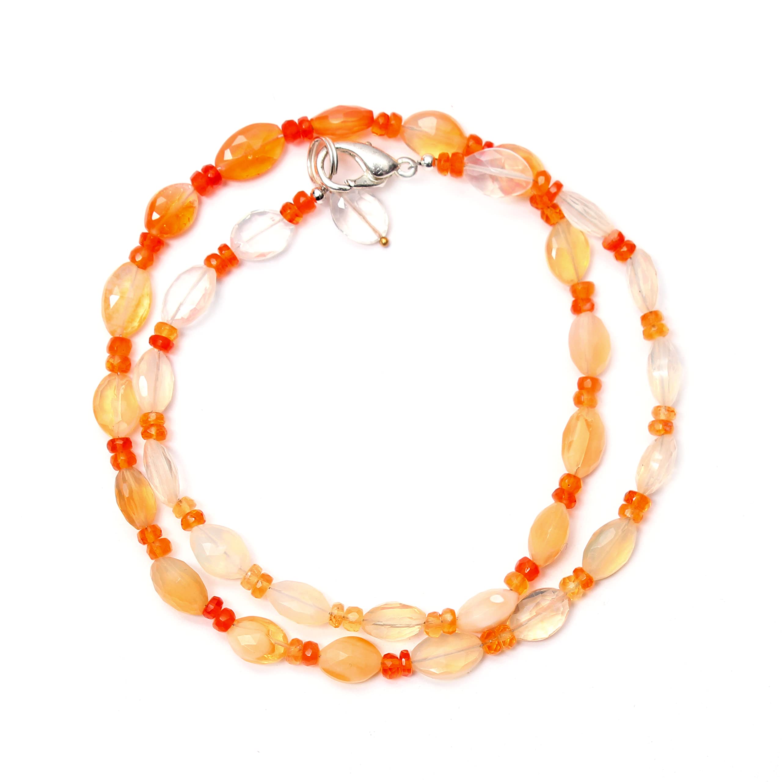 Handmade 925 Sterling Silver Mexican Fire Opal Beaded Necklace | Natural Faceted Rondelle & Marquoisee Healing Jewelry | Perfect for Boho, Spiritual & Everyday Wear