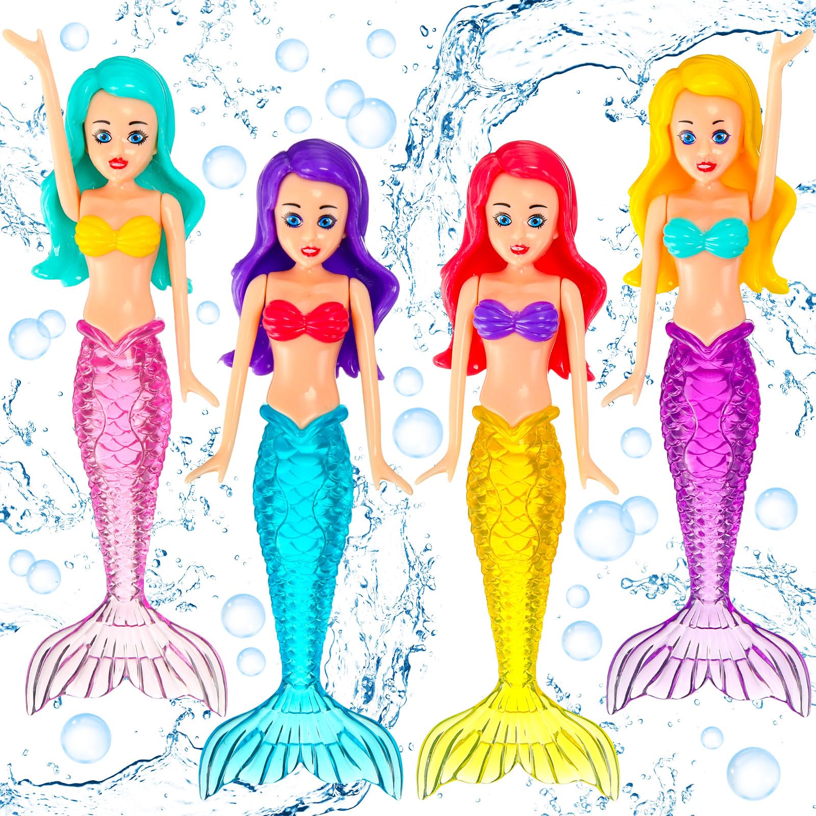 4-Piece Civaner Mermaid Dive Toys Set - Colorful Mermaid Bath & Pool Toys for Swimming Games - Perfect for Kids, Teens & Adults - Great for Pool Parties, Beach Fun & Bathtime Play