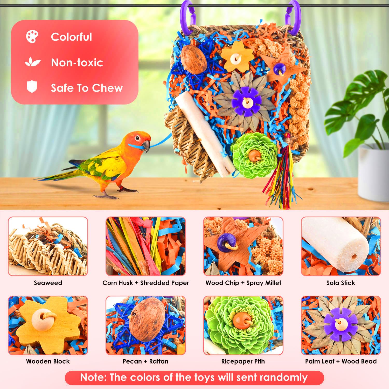 KATUMO Bird Foraging Toys for Small to Medium Parrots - Chewable Shredder Toys for Parakeets, Cockatiels, Conures, Lovebirds & Budgies - Cage Enrichment Toys for Mental Stimulation & Play (Perfect for Boredom Relief & Natural Foraging Instincts)