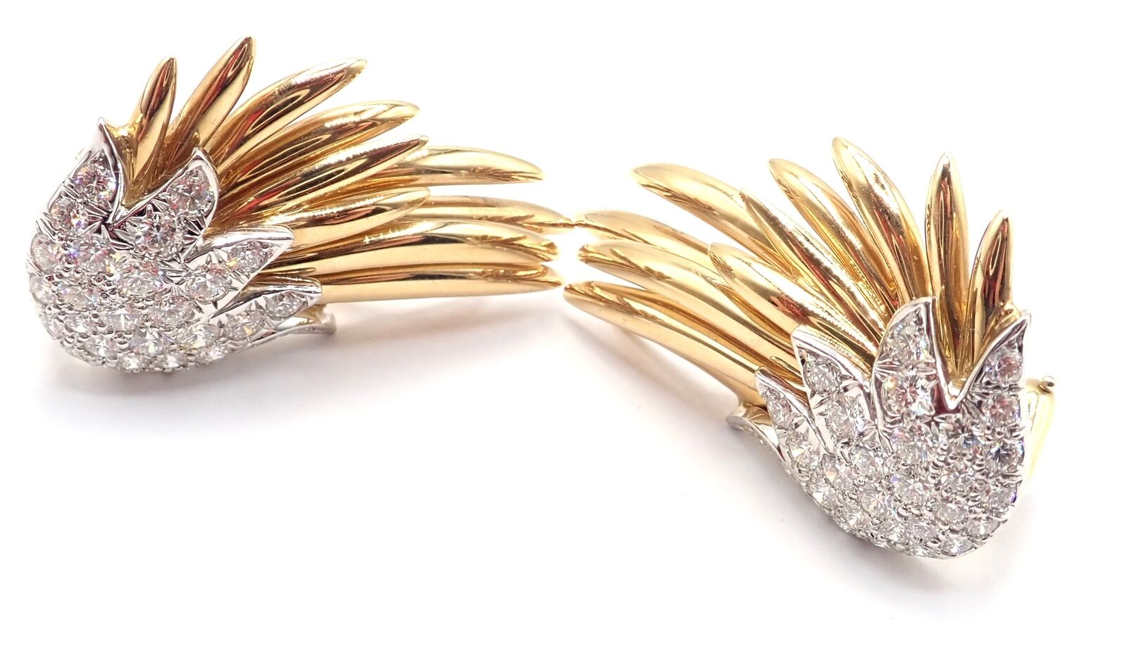 Authentic Tiffany & Co Schlumberger Flame 18k Gold Platinum Diamond Earrings for Women - Luxury Jewelry Gift for Anniversary, Wedding & Special Occasions