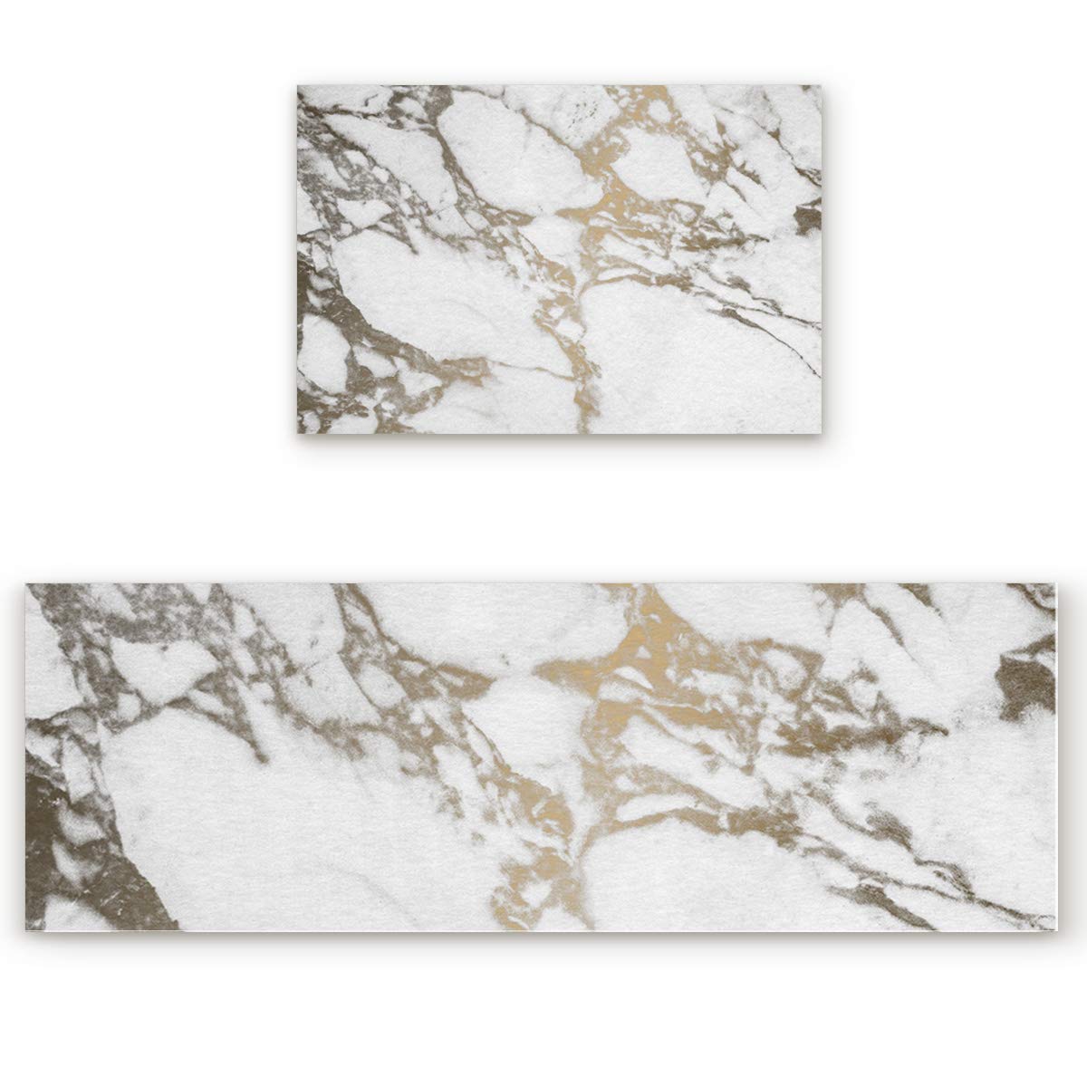 2-Piece Marble Anti-Fatigue Kitchen Rug Set - Non-Slip Absorbent Floor Mats for Kitchen Sink, Standing Desk & Laundry (18