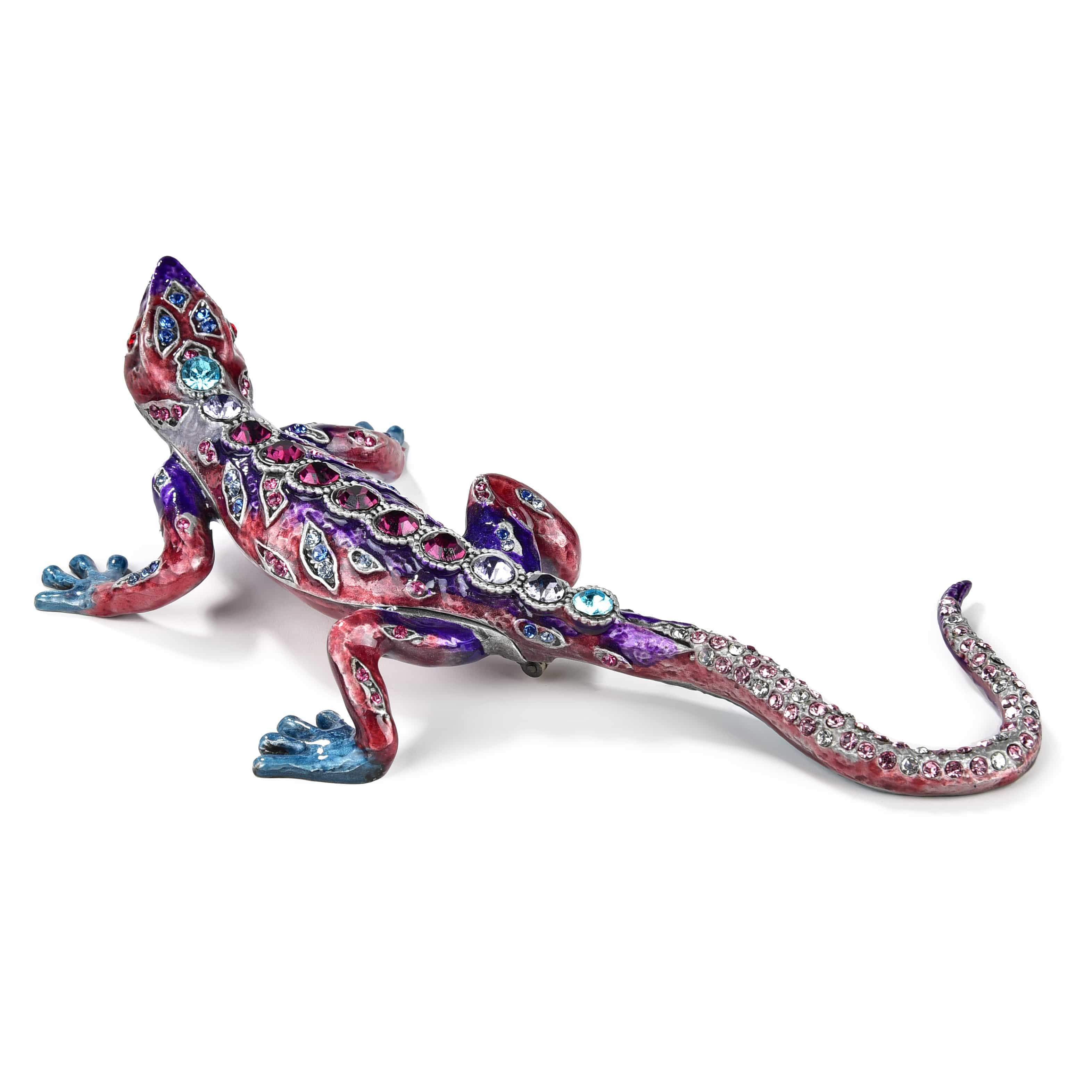 Amethyst Crystal Lizard Figurine Keepsake Box - Handcrafted Gemstone Jewelry Storage & Spiritual Decor for Home, Office, or Gift