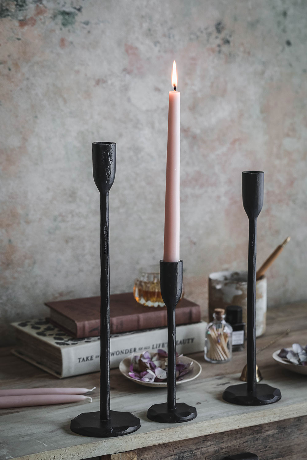 Antique Black Candlestick Holder - Vintage Home Decor for Dining Table, Fireplace, and Wedding Centerpieces
