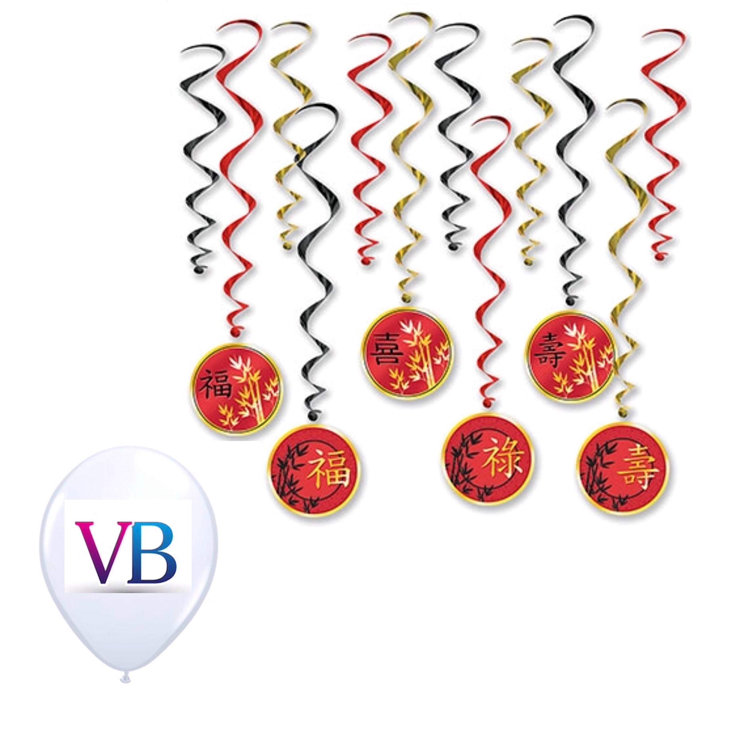 12-Piece Asian Hanging Whirls - Colorful Birthday Party Decorations for Indoor/Outdoor Events, Baby Showers & Festive Celebrations