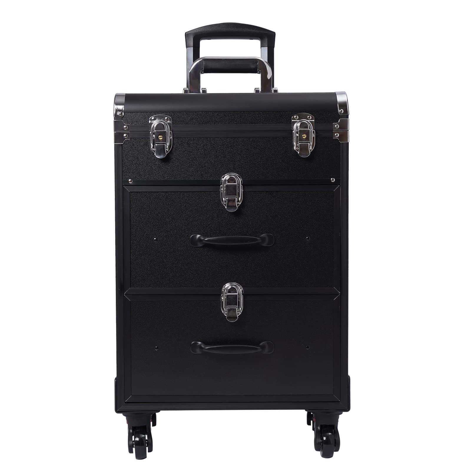 Black 22.8 Inch Spinner Wheel Makeup Suitcase - Travel Cosmetic Organizer with Drawer Storage for Lipstick & Nail Polish | Perfect for Professional Makeup Artists, Salon Stylists & Beauty Travel Accessories | Great for Air Travel, Bridal Makeup Kits & Mobile Beauty Services