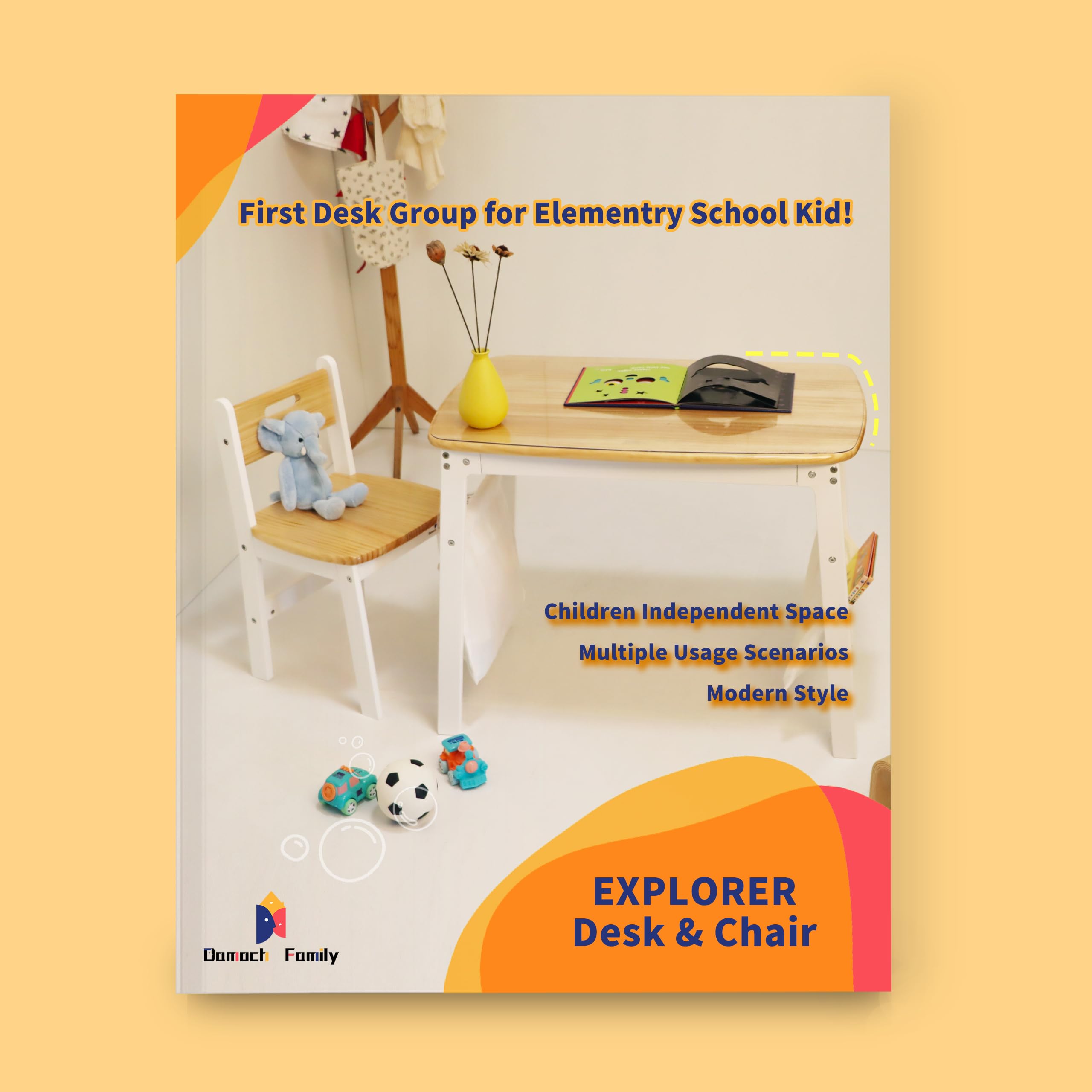 Damoch Family™ Kids Study Desk and Chair Set - Adjustable Height Children's Study Table with 2 Storage Bags & Table Protector - Perfect for Homework, Online Learning & Homeschooling - Ergonomic Design for Boys & Girls Ages 3-10