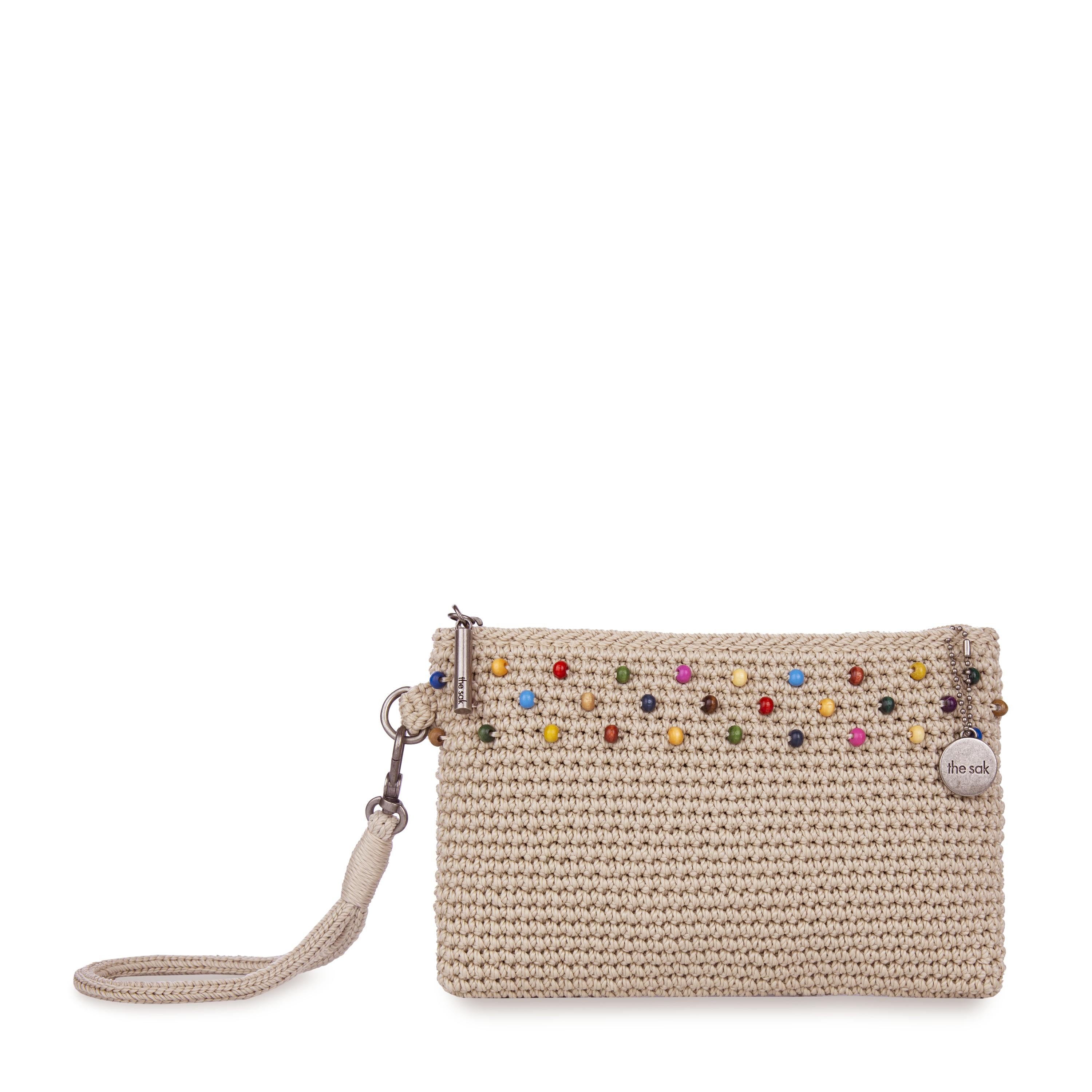 Handmade Crochet Beaded Wristlet Purse - Vintage Boho Style with Ecru Multi Beads - Perfect for Women's Night Out, Music Festivals & Special Occasions