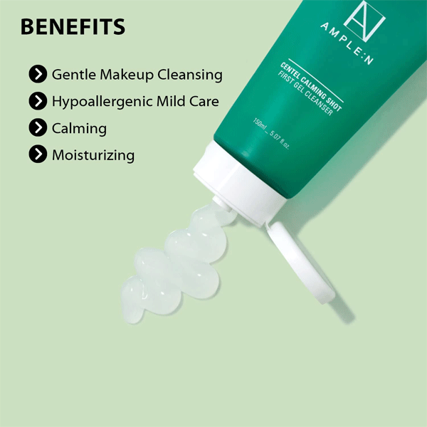 AMPLE:N Centel Calming Shot First Gel Cleanser 150ml - Soothing Facial Wash for Sensitive Skin, Hydrating & Gentle Cleansing - Perfect for Morning & Night Skincare Routine