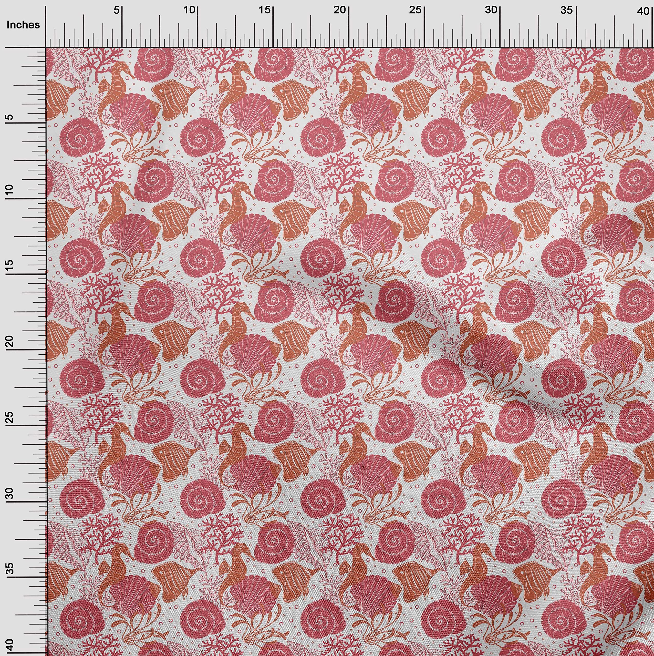 oneOone Viscose Jersey Pink Ocean Underwater Life Print Fabric - 60 Inch Wide Soft Dress Material by The Yard for DIY Dresses, Swim Coverups & Home Decor