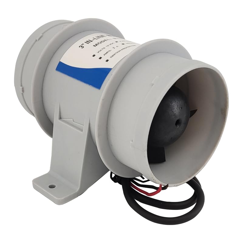ISURE MARINE 3 Inch 12V Silent Inline Blower - Marine Bilge Air Blower for Boat Cabin Ventilation & Air Circulation in Ducting Systems | Perfect for Yachts, Fishing Boats & RV Vents