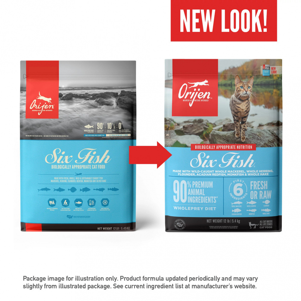 ORIJEN Grain Free Six Fish Dry Cat Food - Premium High Protein Cat Food for Adult Cats - Rich in Omega-3 for Healthy Skin & Coat - Ideal for Indoor & Outdoor Cats - Perfect for Daily Meals & Weight Management