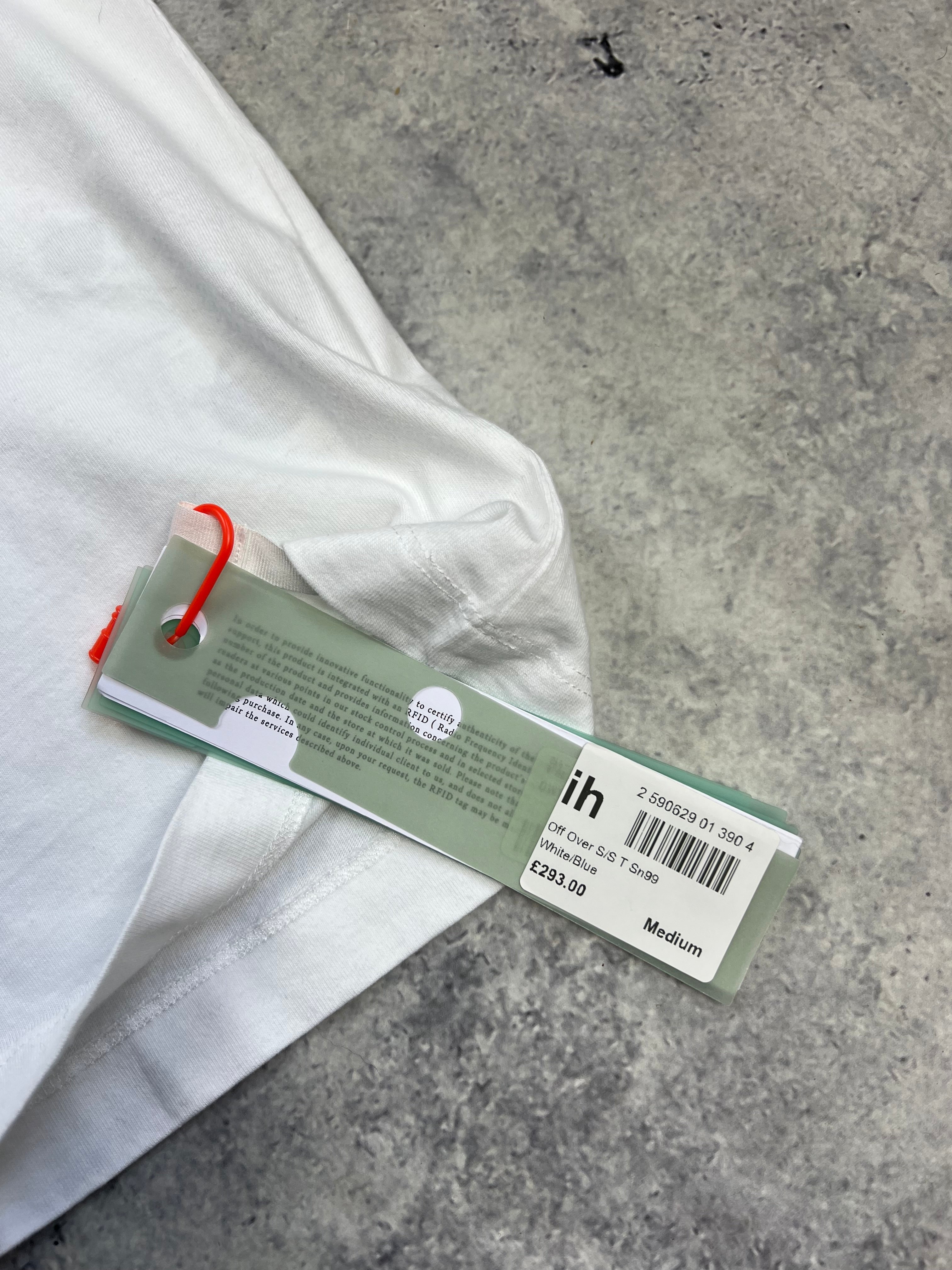 Off-White Blue Metal Arrow Graphic White T-Shirt - Trendy Streetwear for Men & Women - Perfect for Casual Outfits, Parties, and Urban Fashion