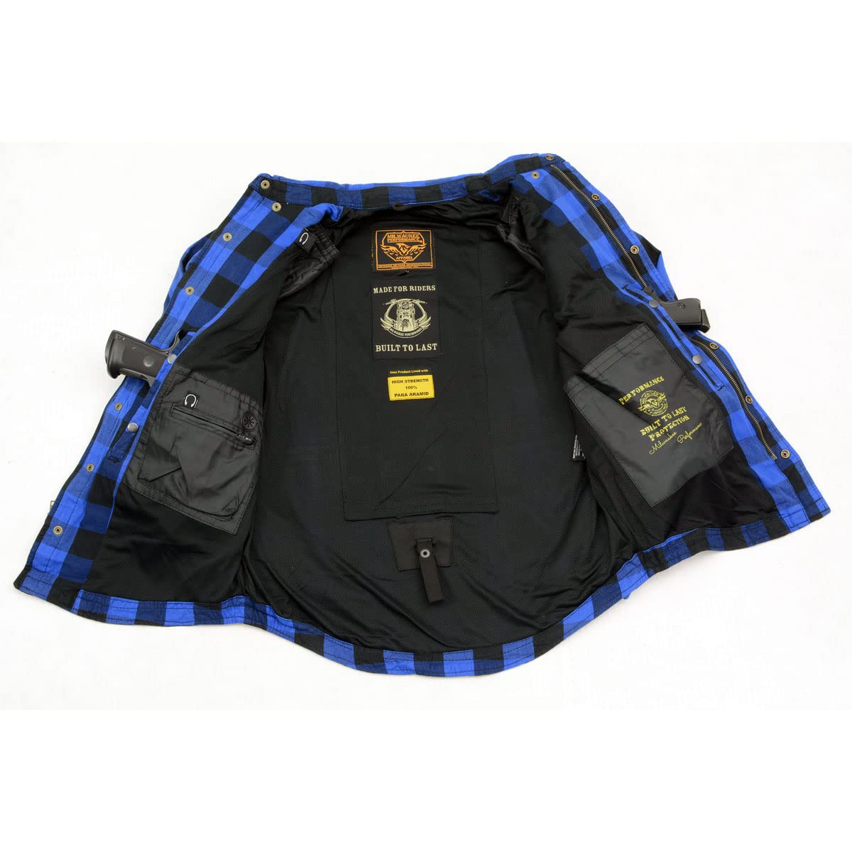 Milwaukee Leather Men's Plaid Flannel Blue Biker Shirt with CE Approved Armor - Aramid Fiber Reinforced MPM1634 (X-Large) | Motorcycle Riding Gear for Safety & Comfort