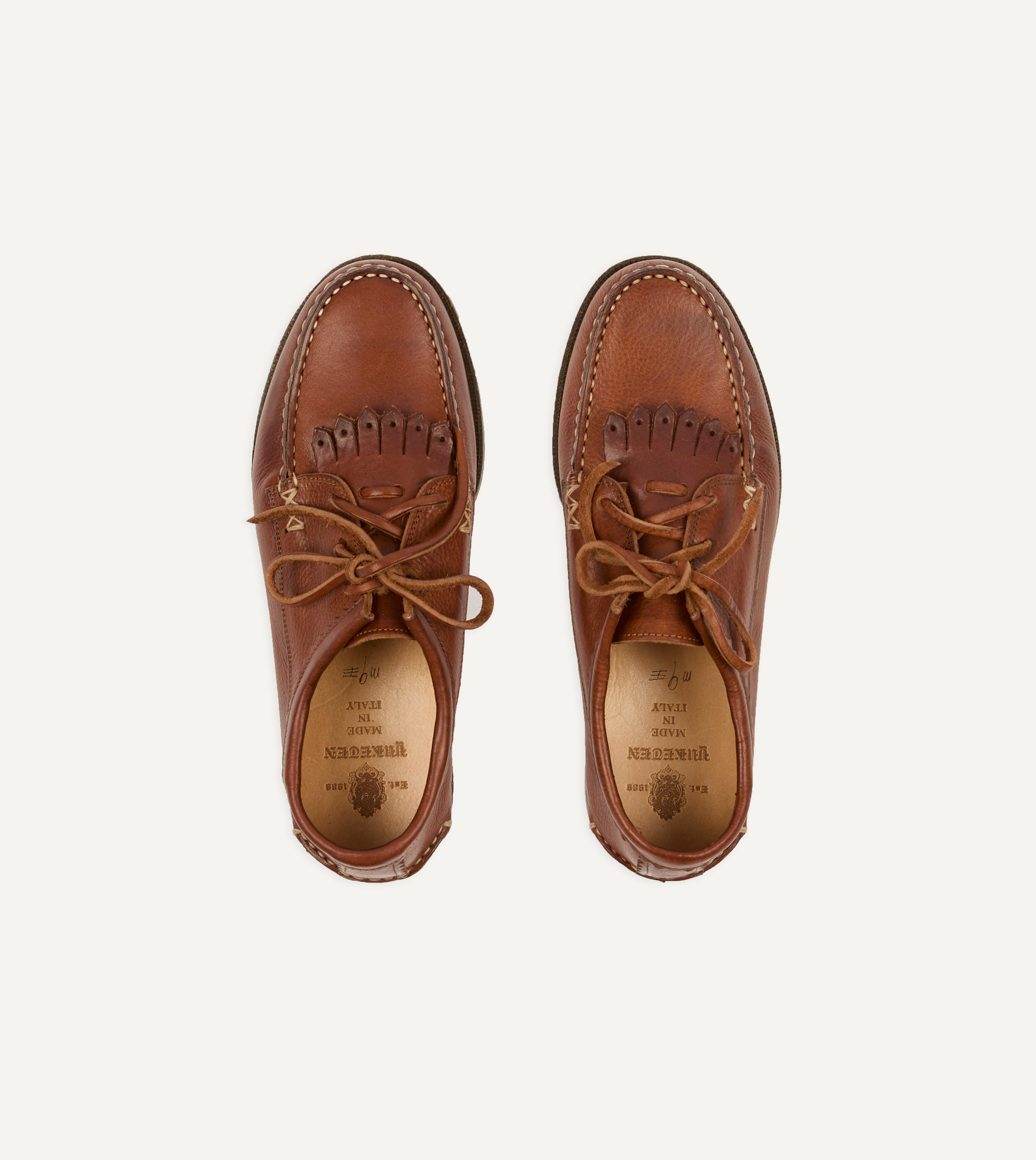Yuketen Cognac Italian Leather Blucher Shoes with Camp Sole - Comfortable & Stylish for Outdoor Adventures & Casual Wear