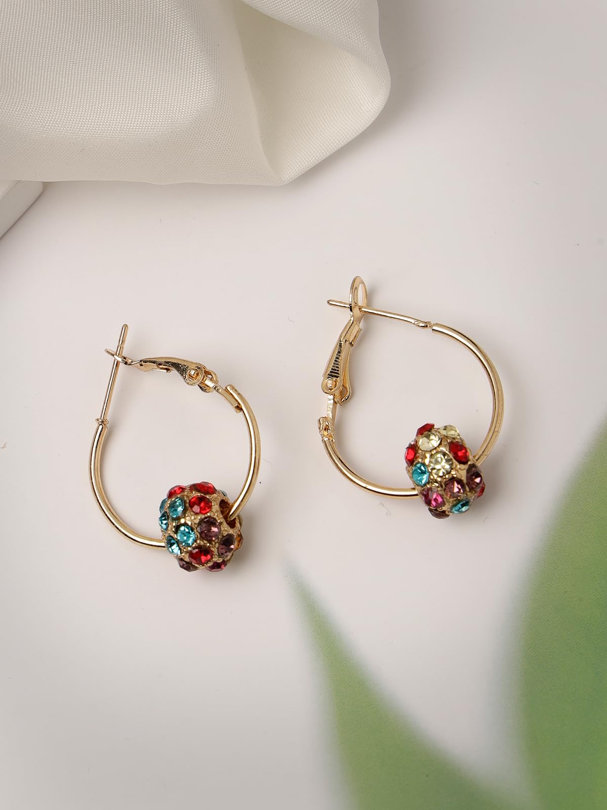 Sukkhi Scintillare Gold Plated Multicolor Crystal Bali Hoop Earrings for Women & Girls - Stylish Fashion Jewelry, Perfect Birthday & Anniversary Gift (E106561) | Great for Parties, Weddings & Everyday Wear