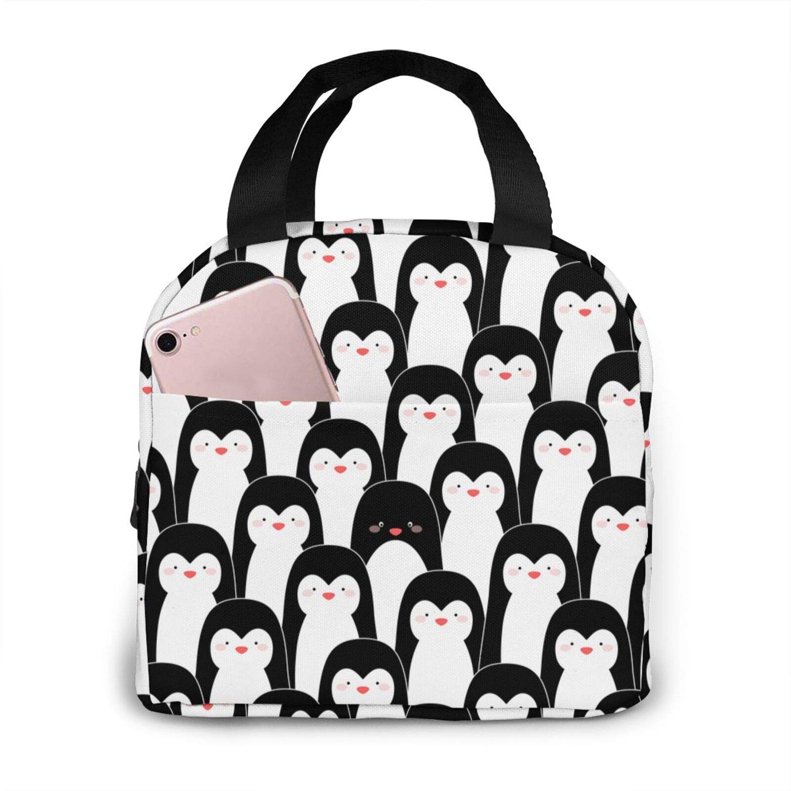 Insulated Penguin Lunch Bag - Leakproof Cooler Tote with Front Pocket for Men & Women | Perfect for Work, School & Picnics