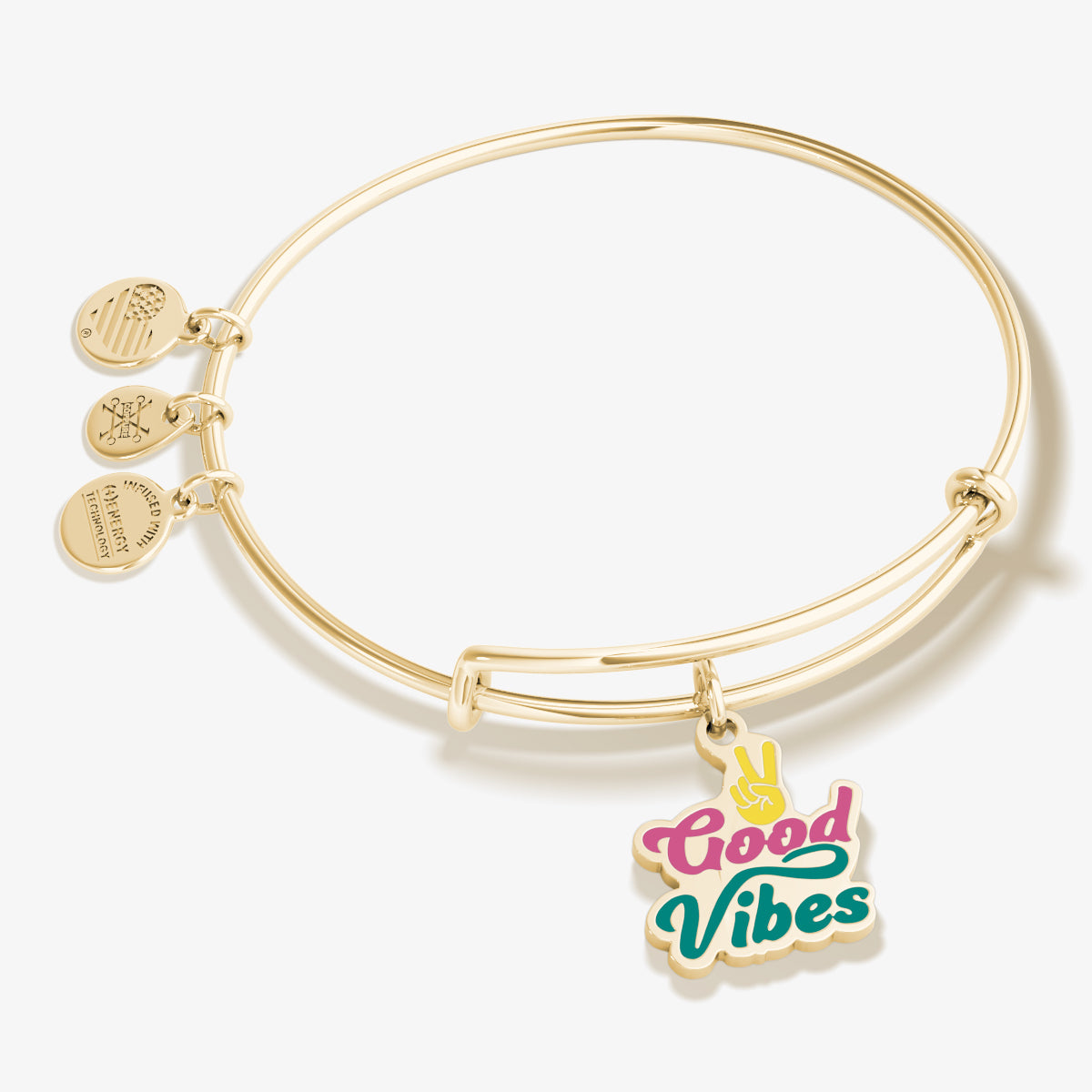Good Vibes Charm Bangle Bracelet - Positive Energy Jewelry for Women - Perfect for Yoga, Meditation & Everyday Wear