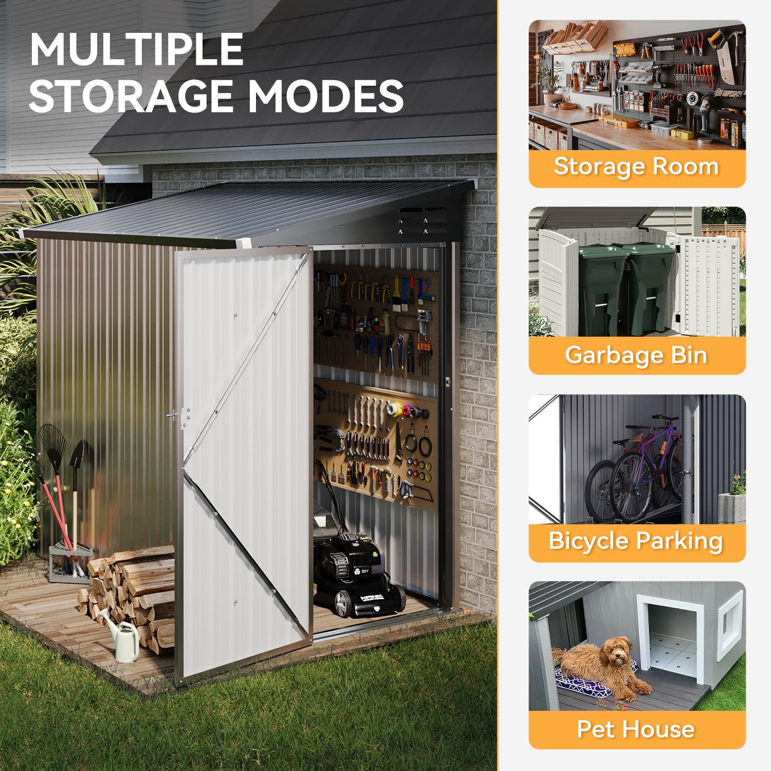 Aoxun 6x4 Metal Storage Shed for Patio, Garden & Lawn - Brown