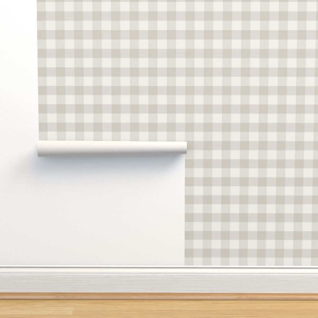Peel & Stick Wallpaper 12ft x 2ft - Cream Buffalo Plaid Country Gingham Check Tan - Removable Self-Adhesive Wallpaper for Bedroom, Living Room & Kitchen Decor